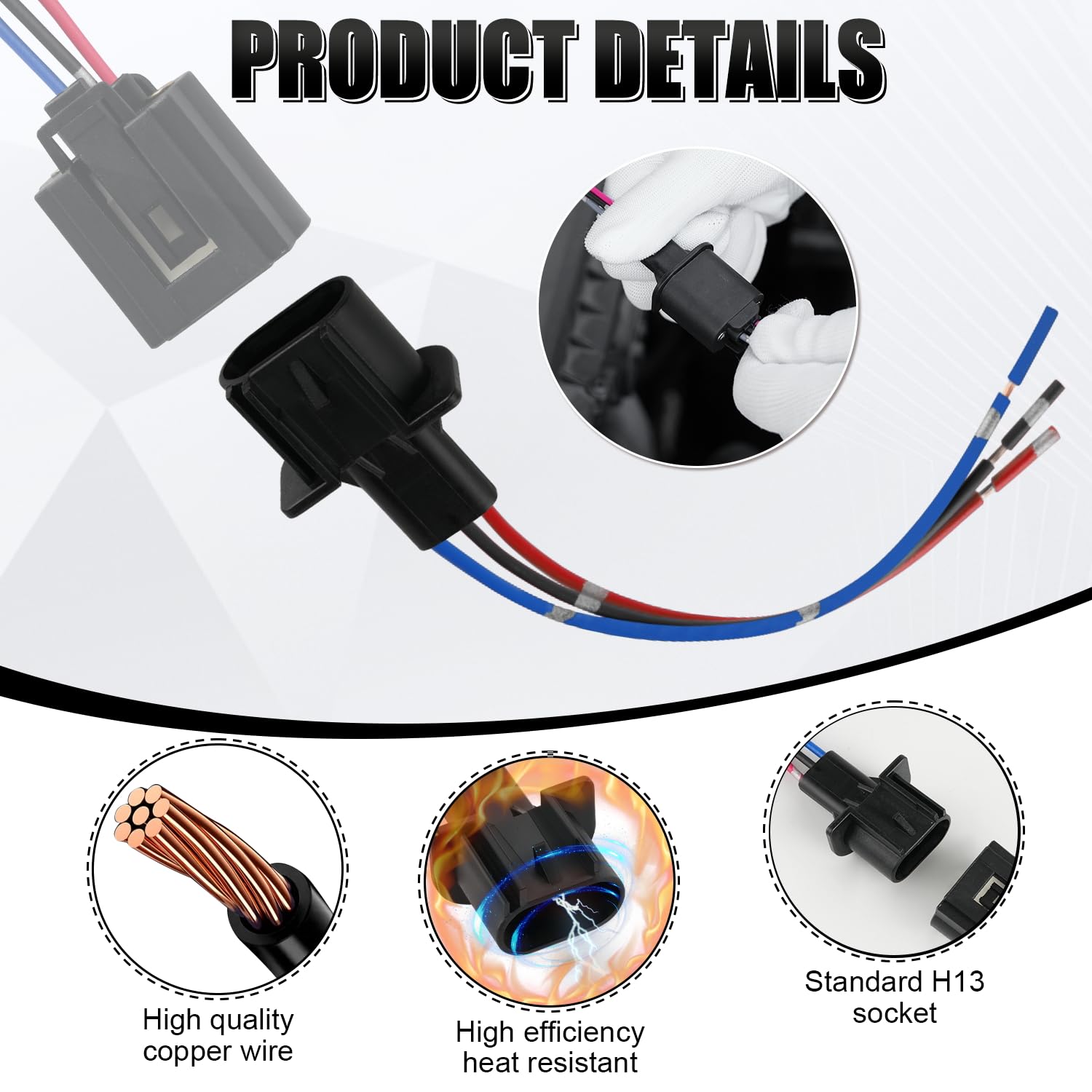 Ibrightstar H13 9008 H13Ll H13St H13Xv Male Nylon Adapter Wiring Harness Sockets Wire For Headlights Or Fog Lights