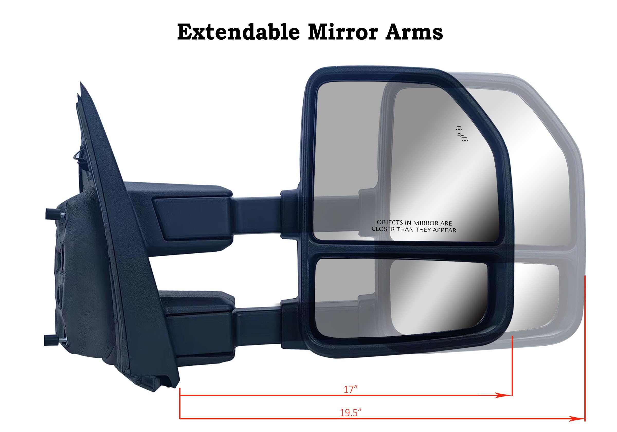 Passenger Right Side Door Towing Mirror Power and Heated with Signal Light and BLIS Textured and Chrome Back Cover For Ford F-15