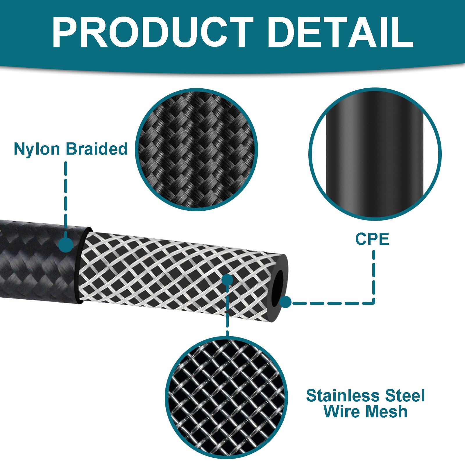 VWTNI 8AN Fuel Line, 8AN CPE Fuel Hose, 5FT Transmission/Oil Cooler Lines, Nylon Braided Fuel Line Hose.