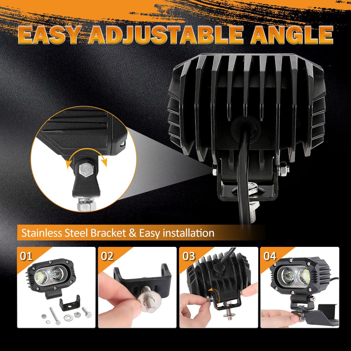 Auxbeam 4 Inch Led Pod, Square Pod Light With 5050 Led White Flood Beam Offroad Driving Fog Light With Wiring Harness For Jeep W