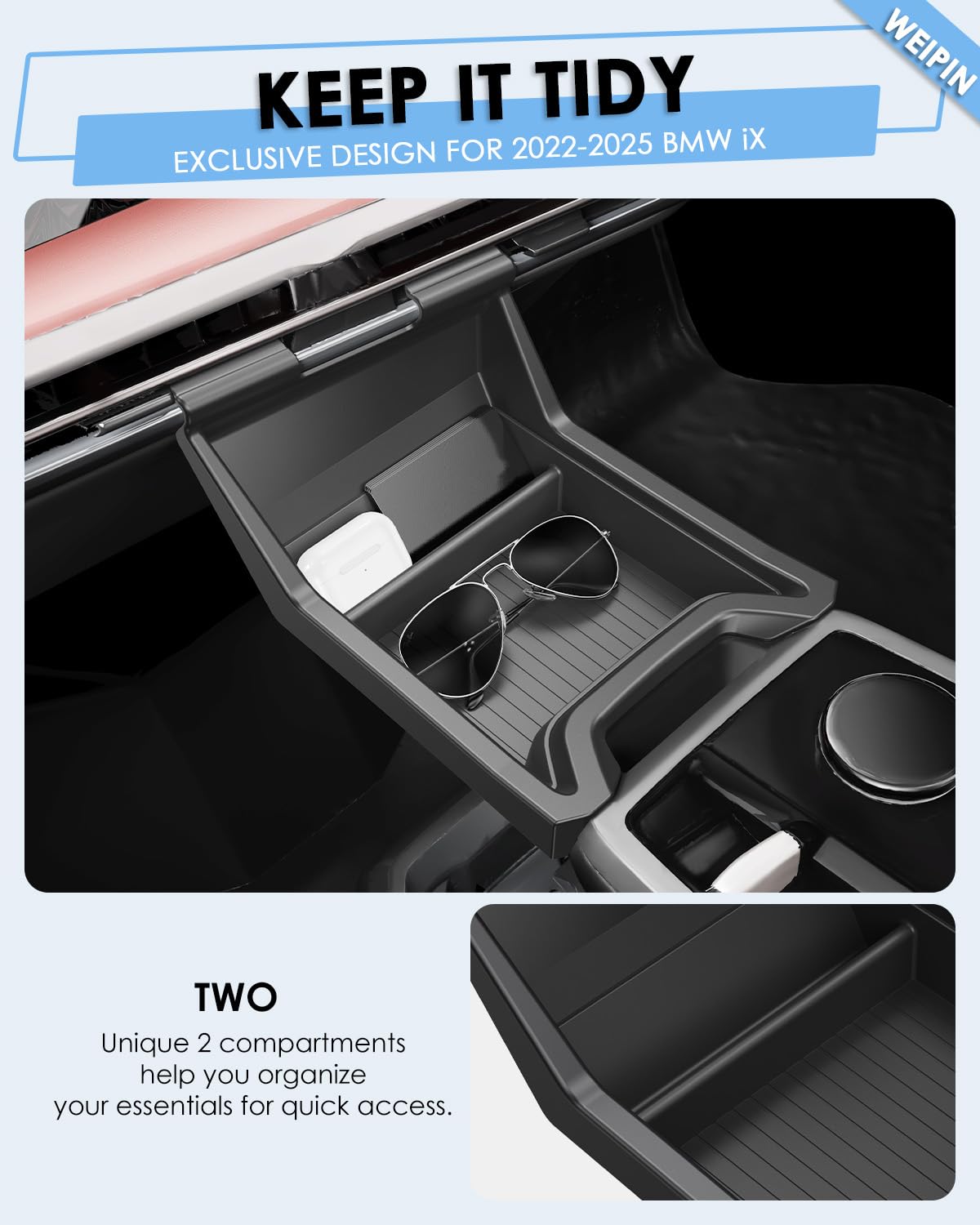 For BMW iX Center Console Tray - Compatible with 2022-2025 BMW iX Center Console Organizer Tray [2.5mm Thickened ABS Material] [