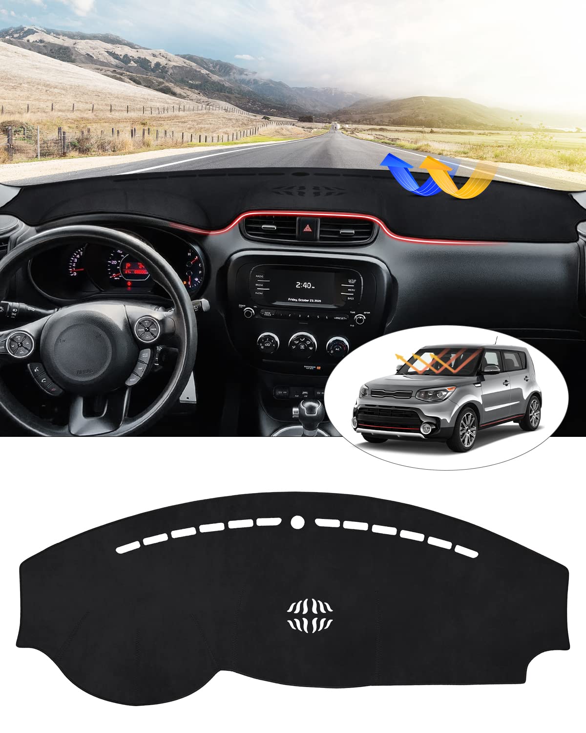 Cartist Dashboard Cover Compatible With Kia Soul 2014-2019 Accessories Dash Cover Mat Non-Slip Pad Carpet Anti-Glare