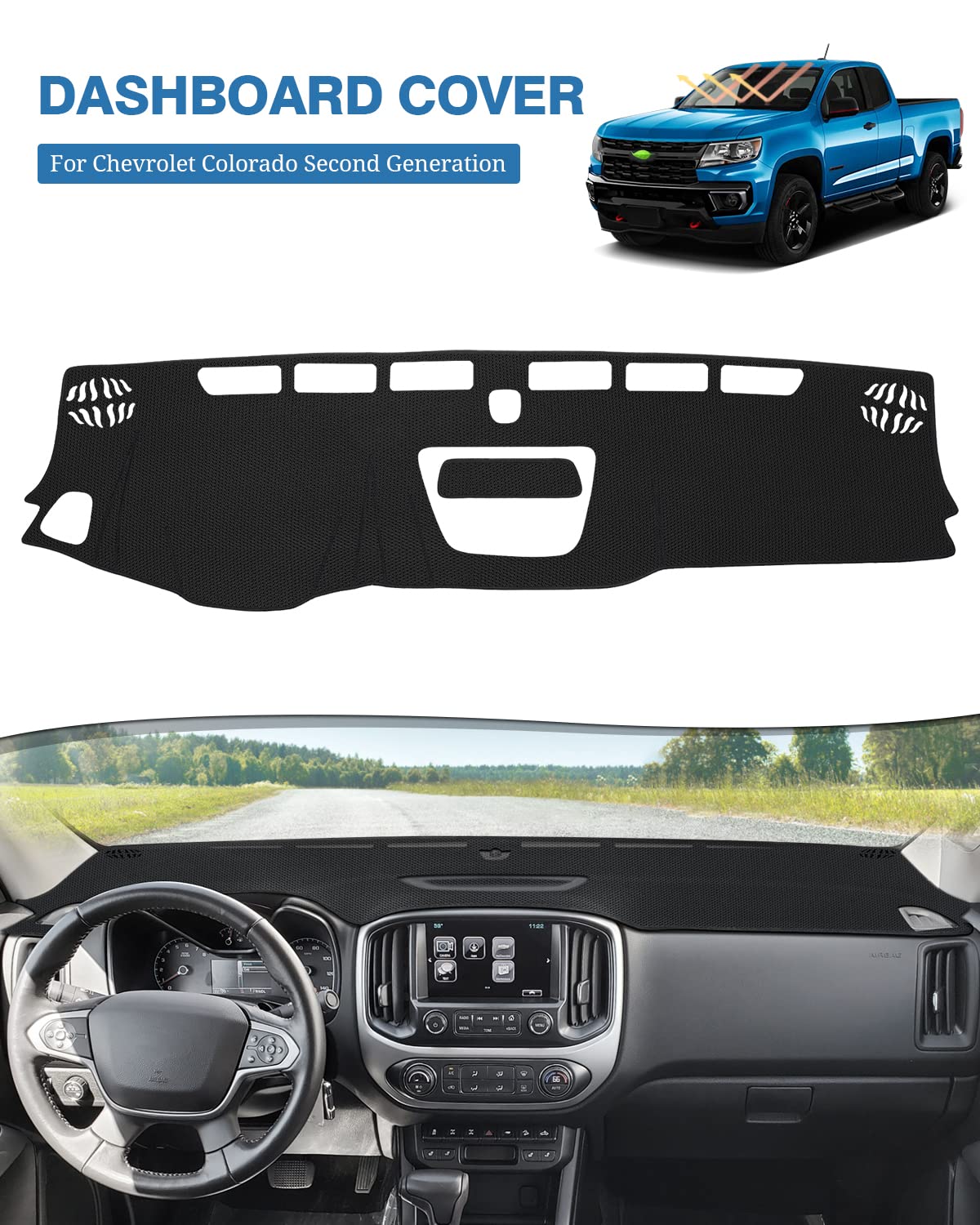Fiilines Dash Cover Compatible With Chevrolet Colorado 2015-2022 Dashboard Mat Cover Sunshade Nonslip Mesh Protector No Glare