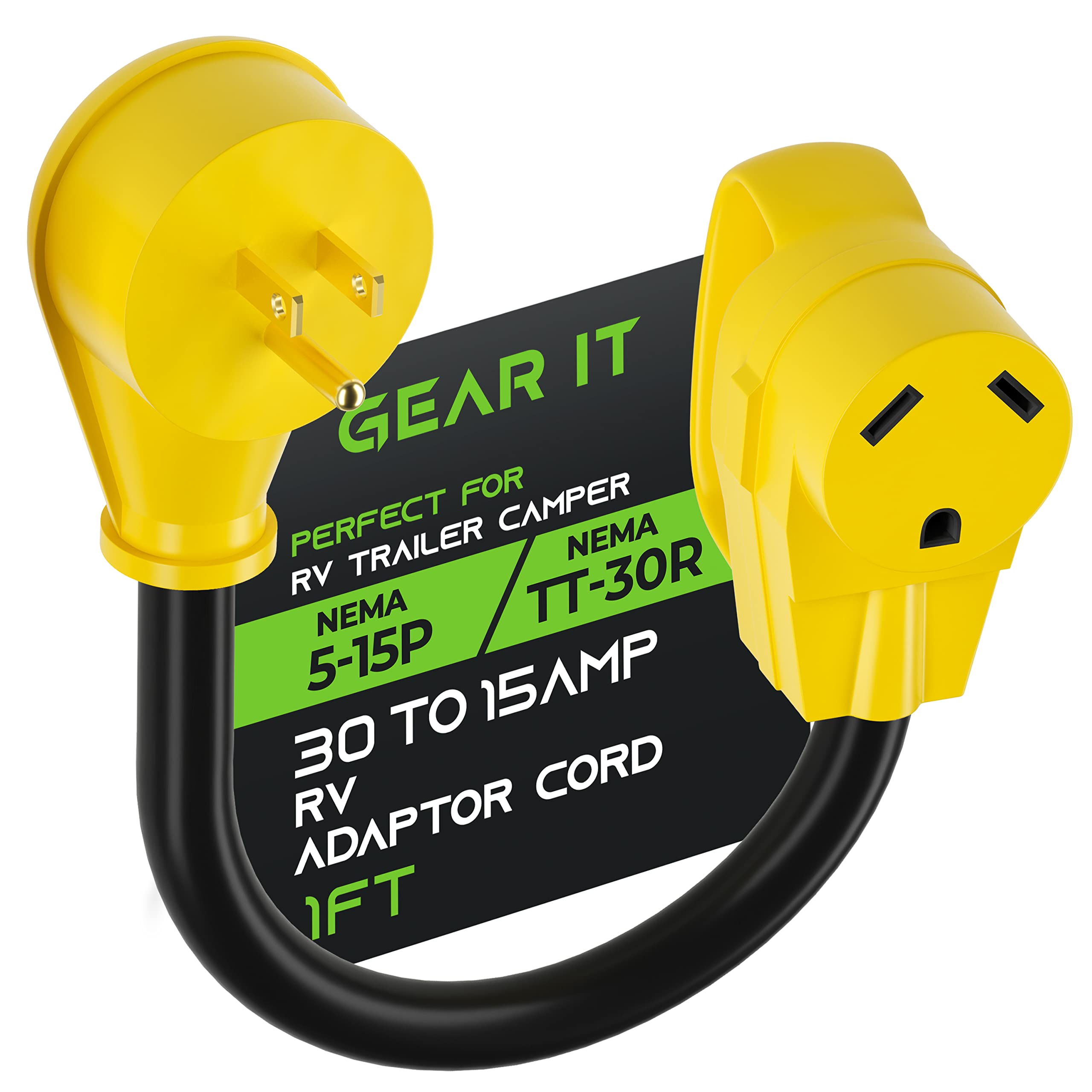 Gearit 30 Amp To 15 Amp 110 Volt Rv Adapter Cord, 30Amp To 15Amp Dogbone For Rv Trailer Camper, Nema 5-15P To Nema Tt-30R, Stw 10 Gauge Heavy Duty Power Electrical Adapter - 12In, 1Ft