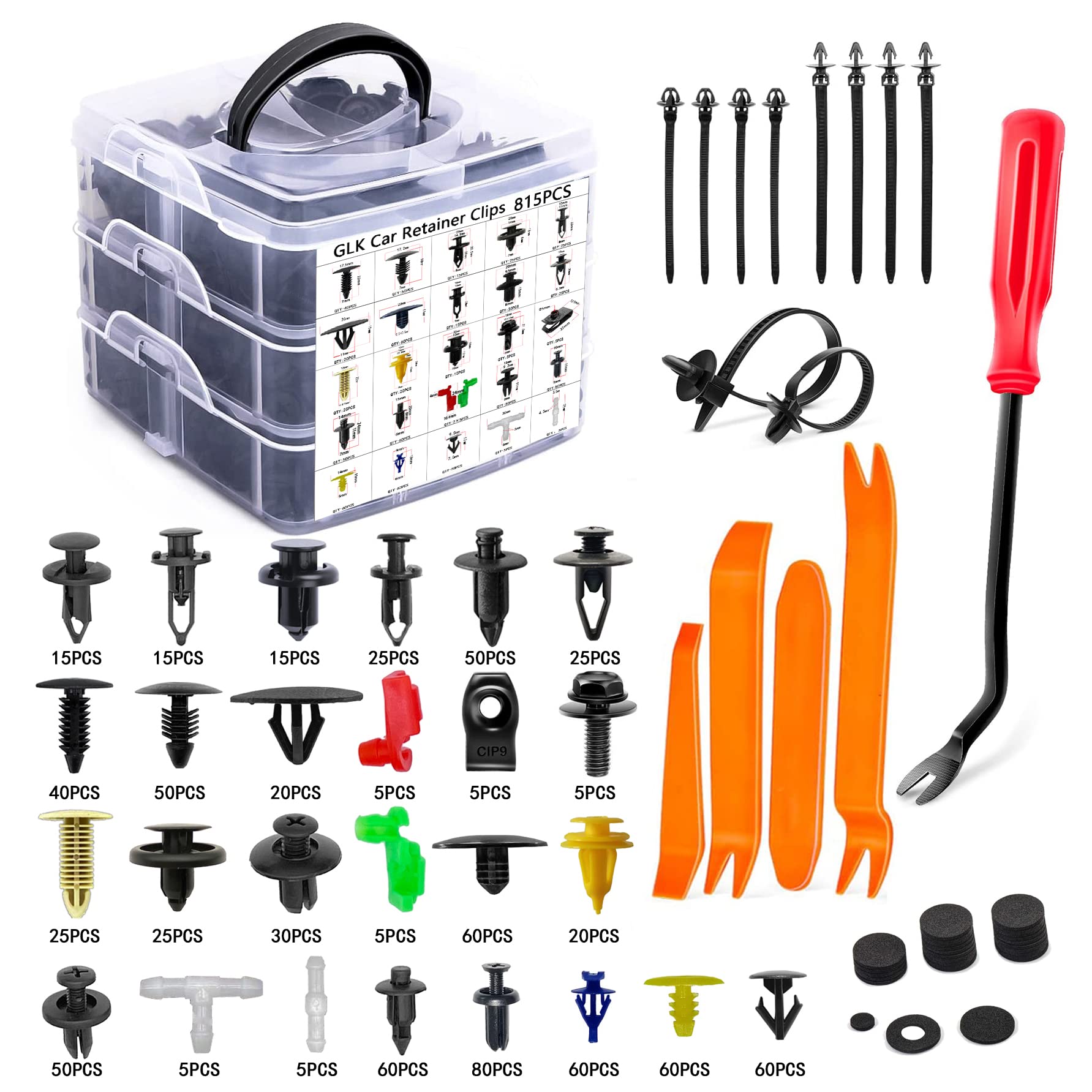 860Pcs Car Retainer Bumper Clips And Fastener Remover Kit 25 Sizes Auto Push Pin Rivets Door Trim Panel Clips For Gm Ford Toyota Honda Acura Chrysler Red