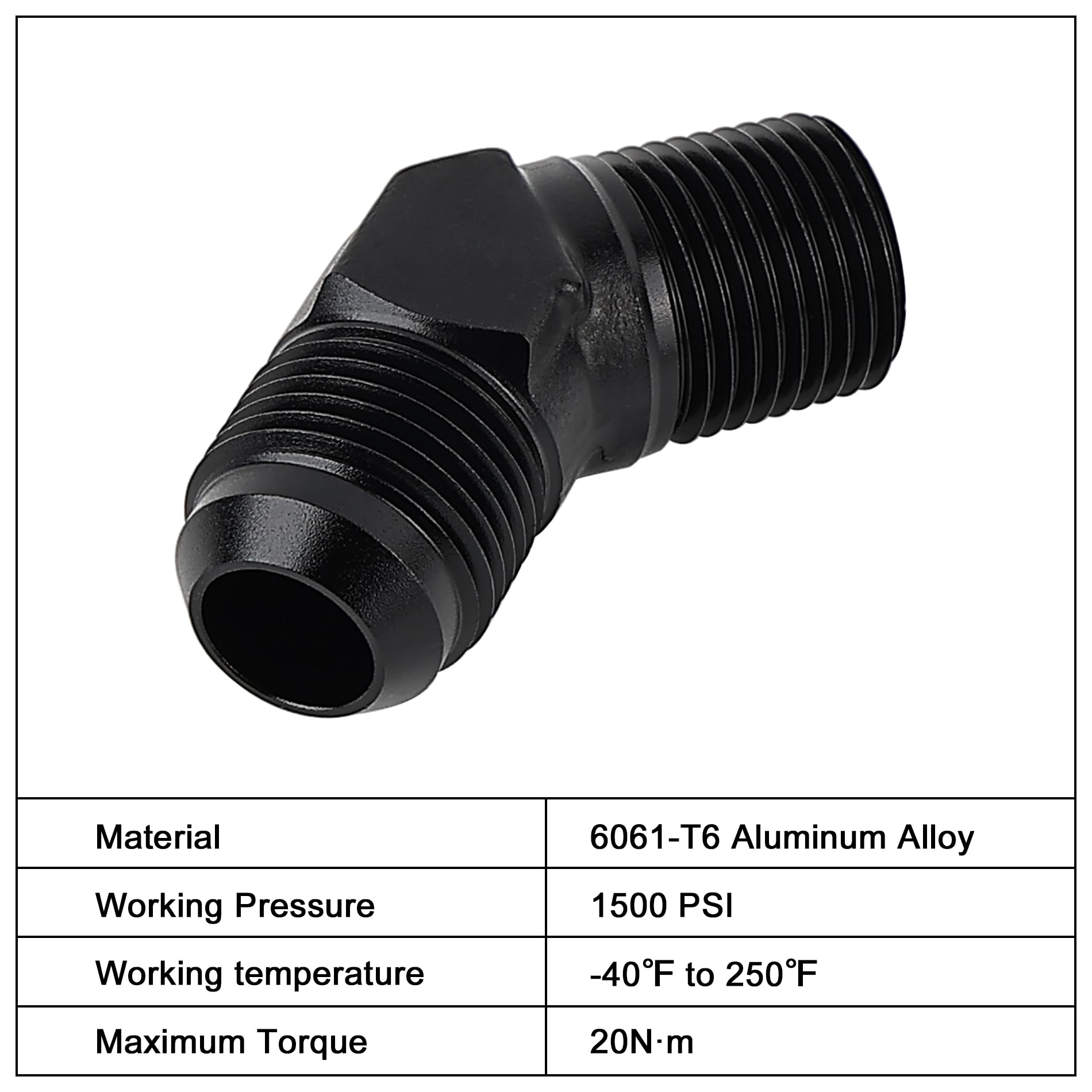 Evil Energy 10An Male Flare To 1/2'' Npt Pipe 45 Degree Fitting Adapter Aluminum Black