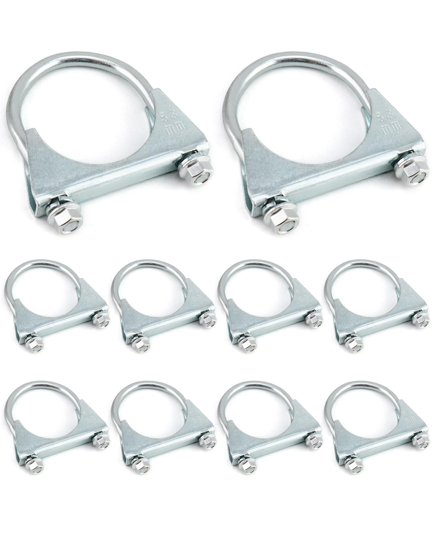 QWORK Stainless Steel U-Bolt Muffler/Exhaust Clamp (2.5 Diameter), 10 Pack U-Bolt Muffler Tip Exhaust Hook