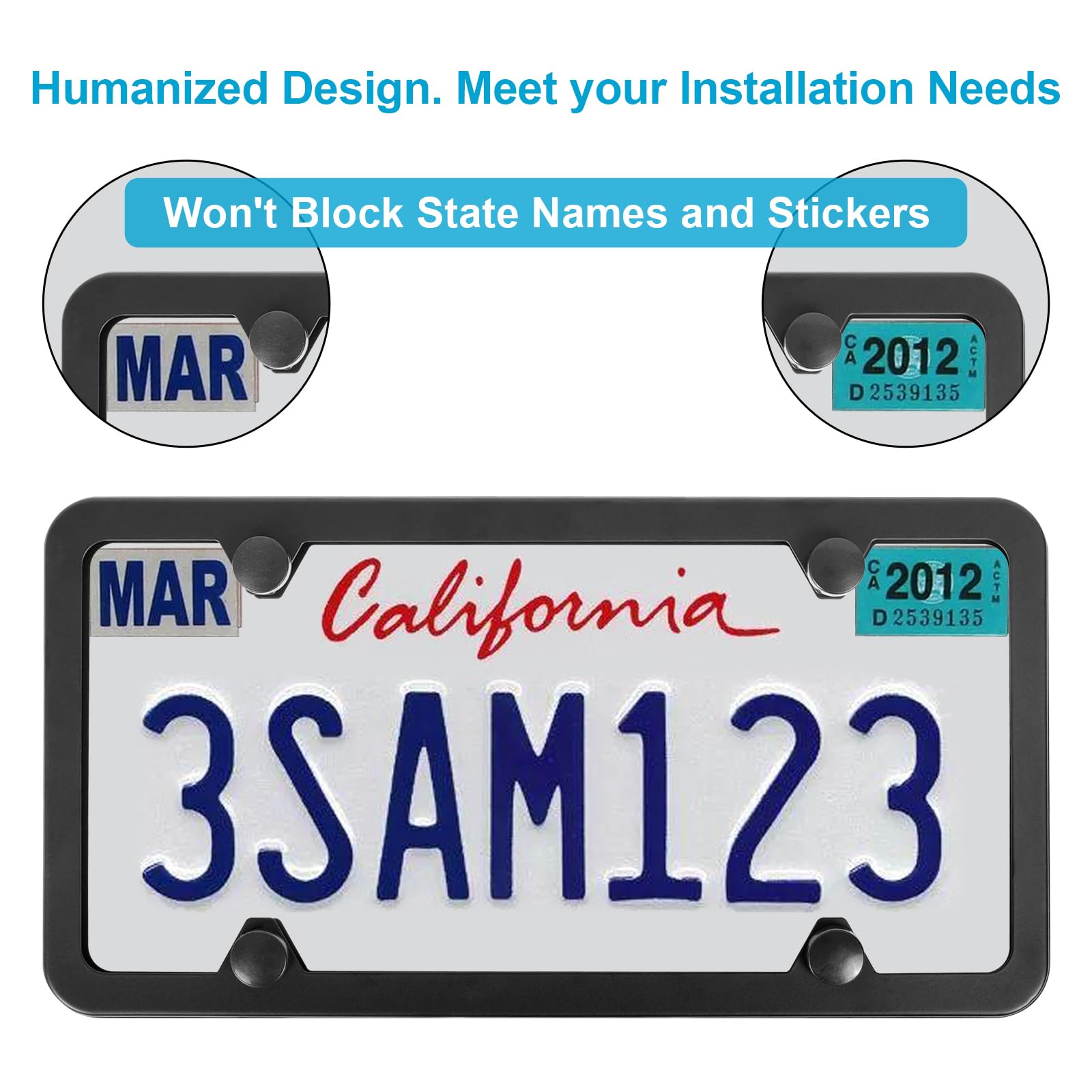 Zszt License Plate Frames Black, 2Pcs 4 Holes License Plate Holders, Stainless Steel License Plate Frame, Car License Plate Cove
