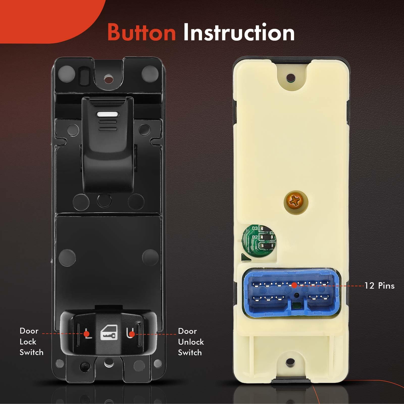 A-Premium Right Passenger Side Power Window Switch Compatible with Chevrolet Colorado 2004-2012, GMC Canyon 2004-2012, Hummer H3 2006 2008-2010, Isuzu i-280 i-350, Replace# 15205244