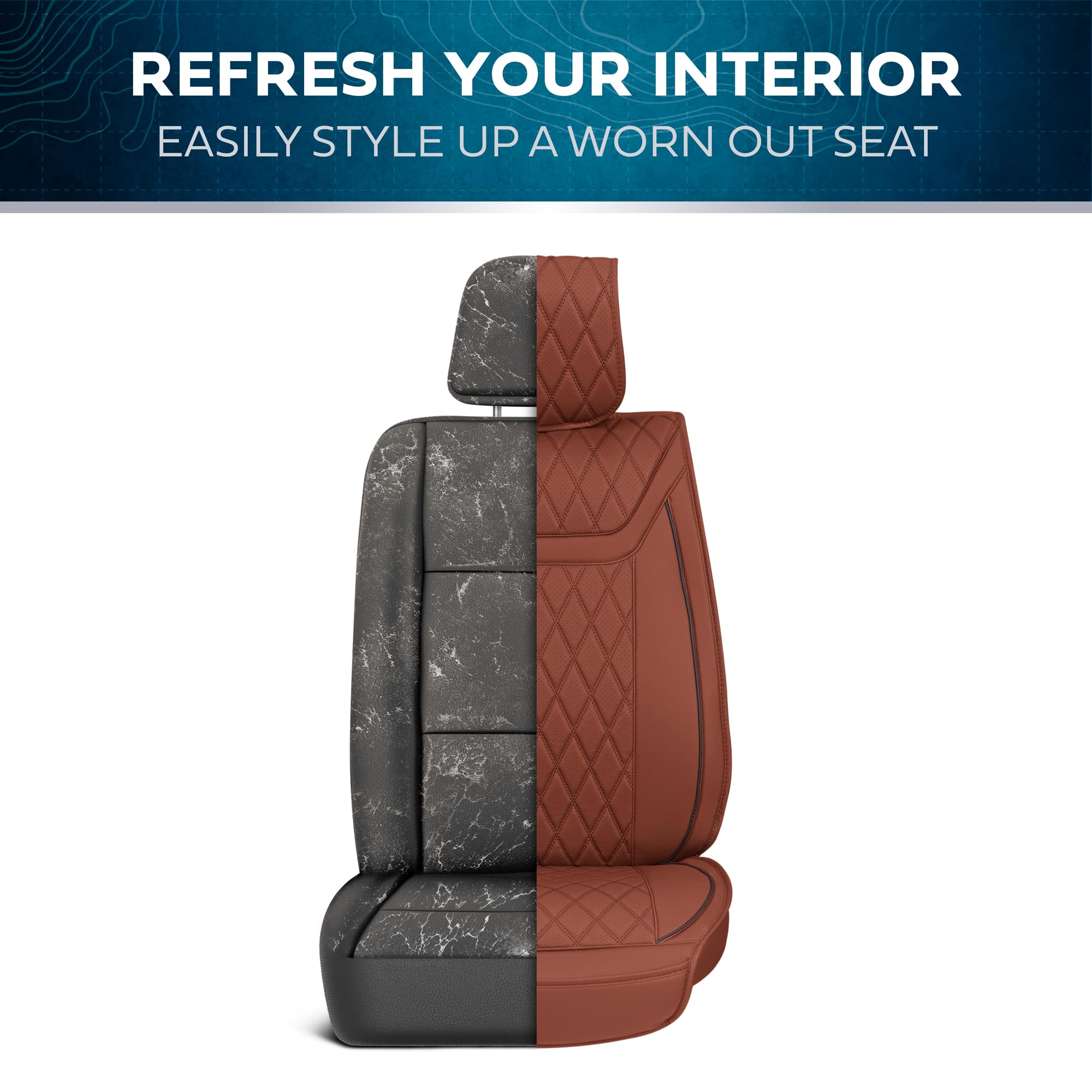 Motorbox Car Seat Covers - Ranch Leatherette Faux Leather Terracotta Seat Covers For Car - Diamond Stitched Cushioned Seat Prote