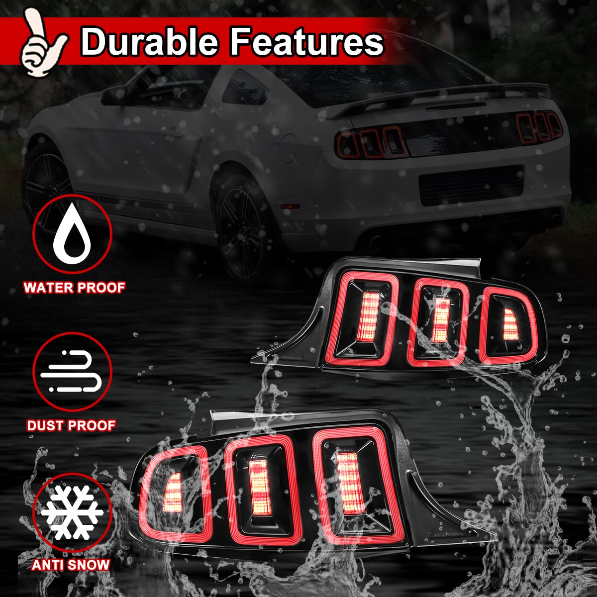 Nixon Offroad Tail Lights For Ford Mustang 2010-2014 Tail Lamps Led Rear Lights Car Rear Lamps Assembly Replacement 1Pair (Black