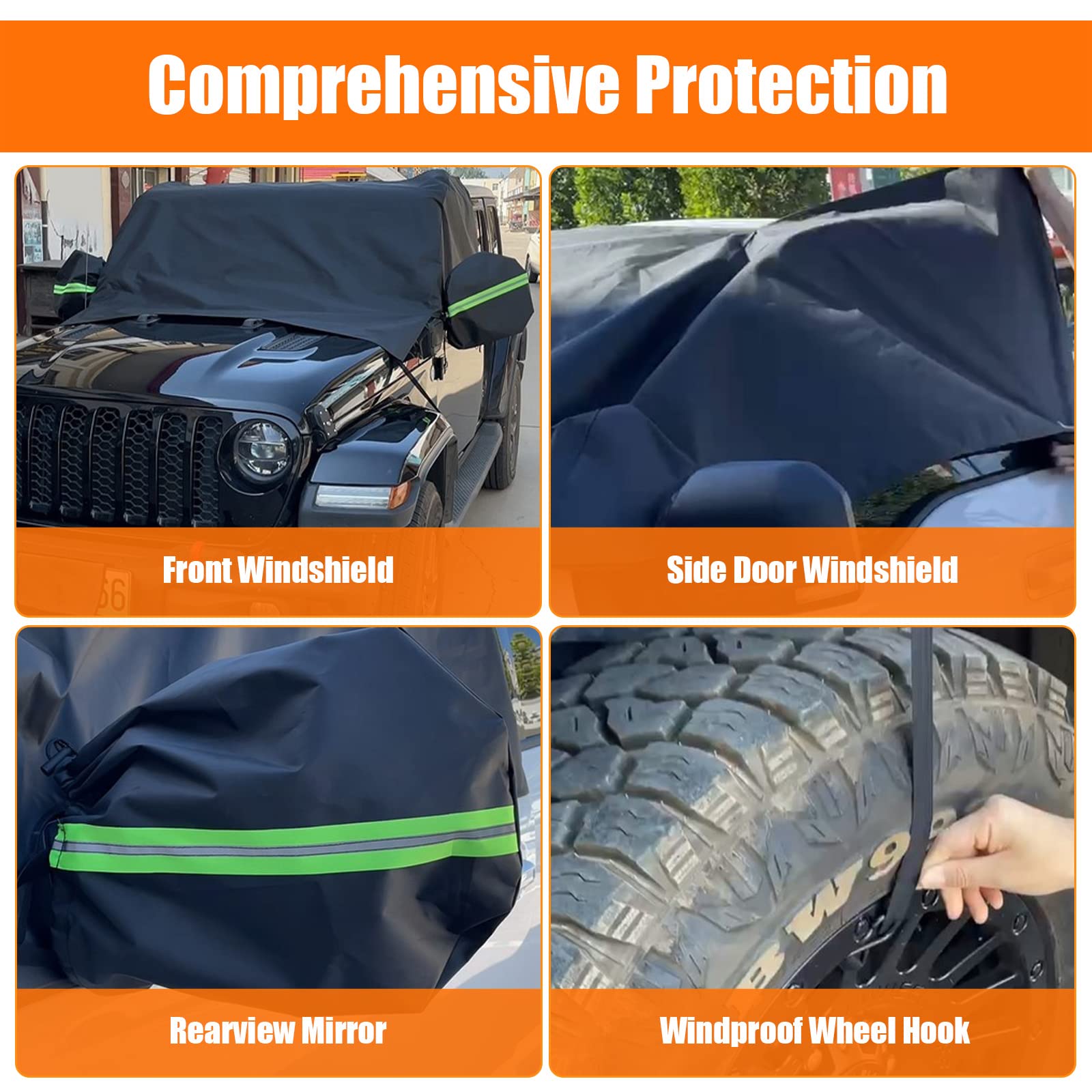 Windshield & Front Side Window Snow Cover Replace For Jeep Wrangler/Jeep Gladiator, 600D Oxford Cloth Windshield Cover With Mirr