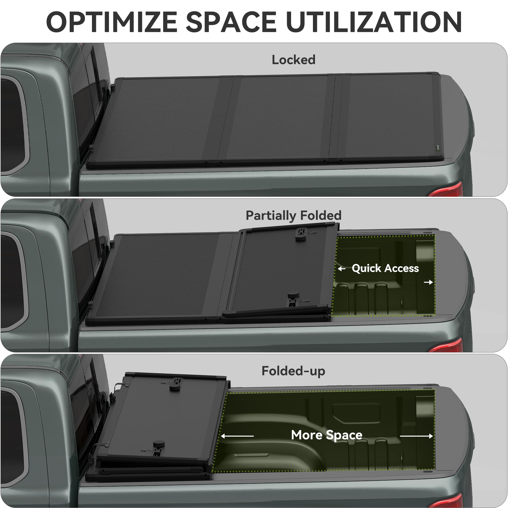 Autosaver88 Frp Hard Tri-Fold Truck Bed Tonneau Cover Compatible With Toyota Tacoma 2016-2023 5Ft Bed (Excl. Trail Edition)