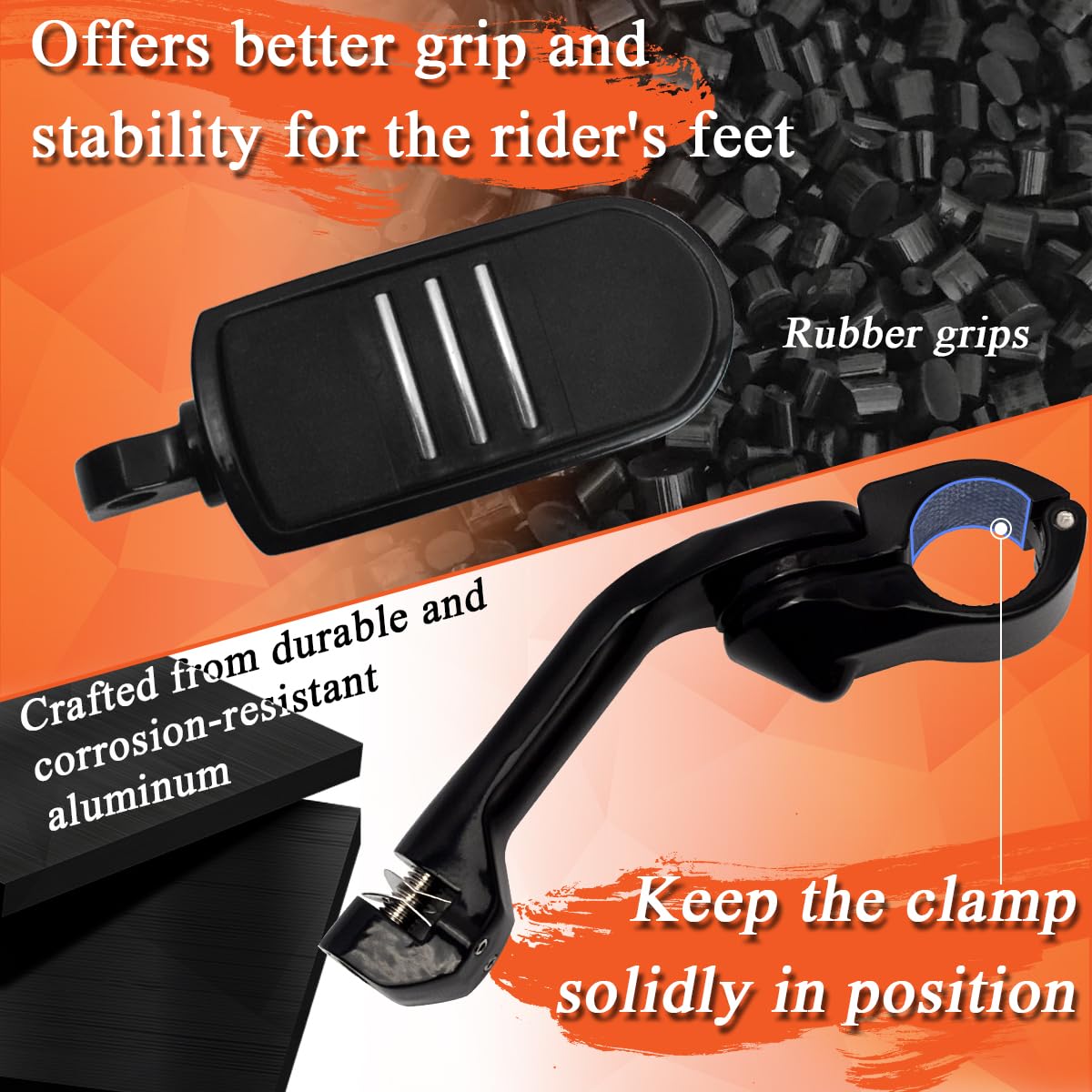 Fovplue 1.25' Highway Footpegs,Long Angled Adjustable Highway Pegs W/Mounts For Harley Touring Street Glide Electra Glide Road King Softail Cvo Dyna Trike Vrsc Sportster W/1-1/4' Engine Guard,Black#3