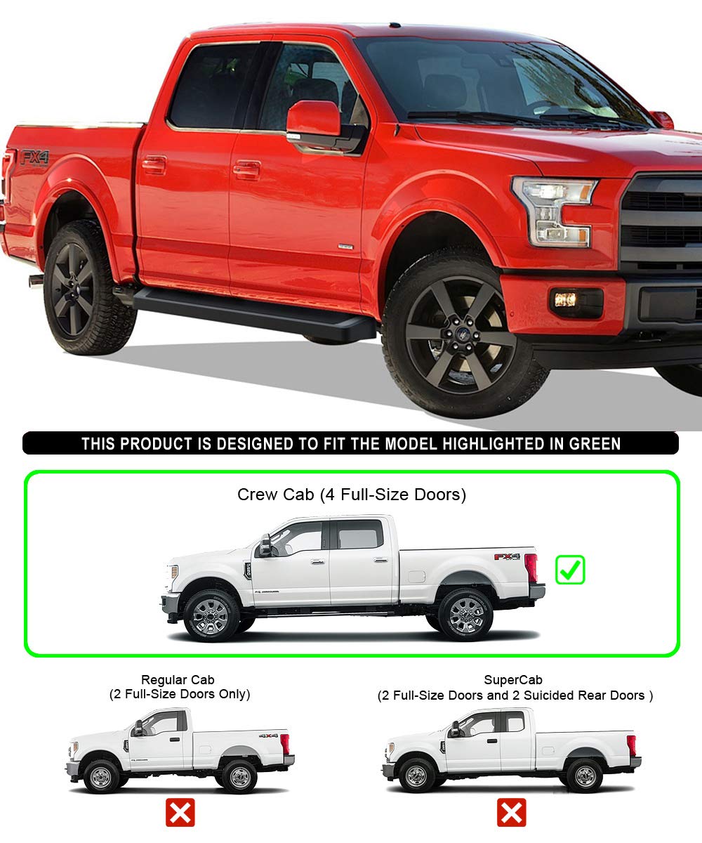 Aps 6In Black Running Boards Compatible With Ford F150 Supercrew Cab & 17-24 F250 15-24