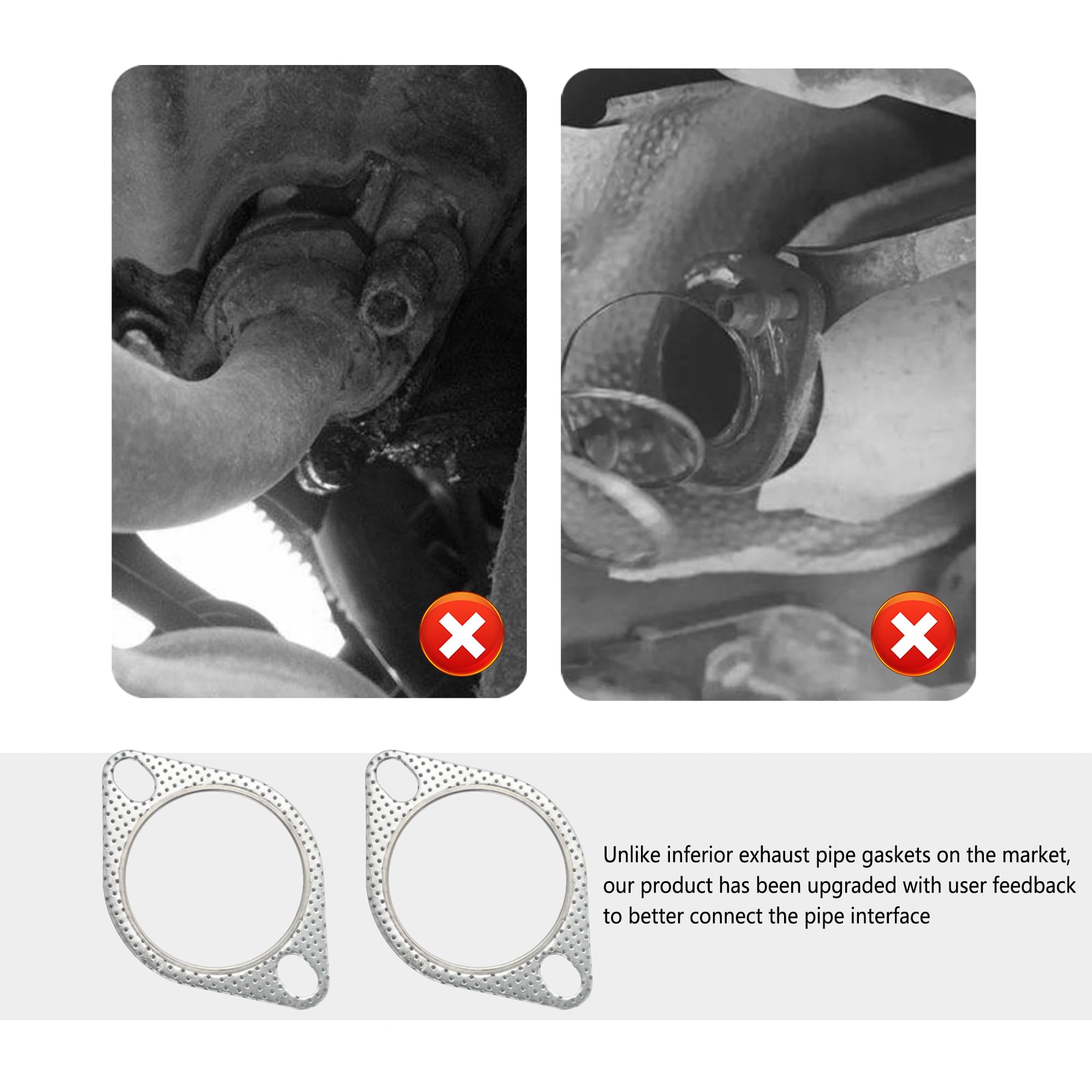 2PCS 2.25'' Car Exhaust Manifold Gasket with 4 Exhaust Bolts,Exhaust Gasket Keeps The Pipe Joints Stable,Universal Car Parts Car