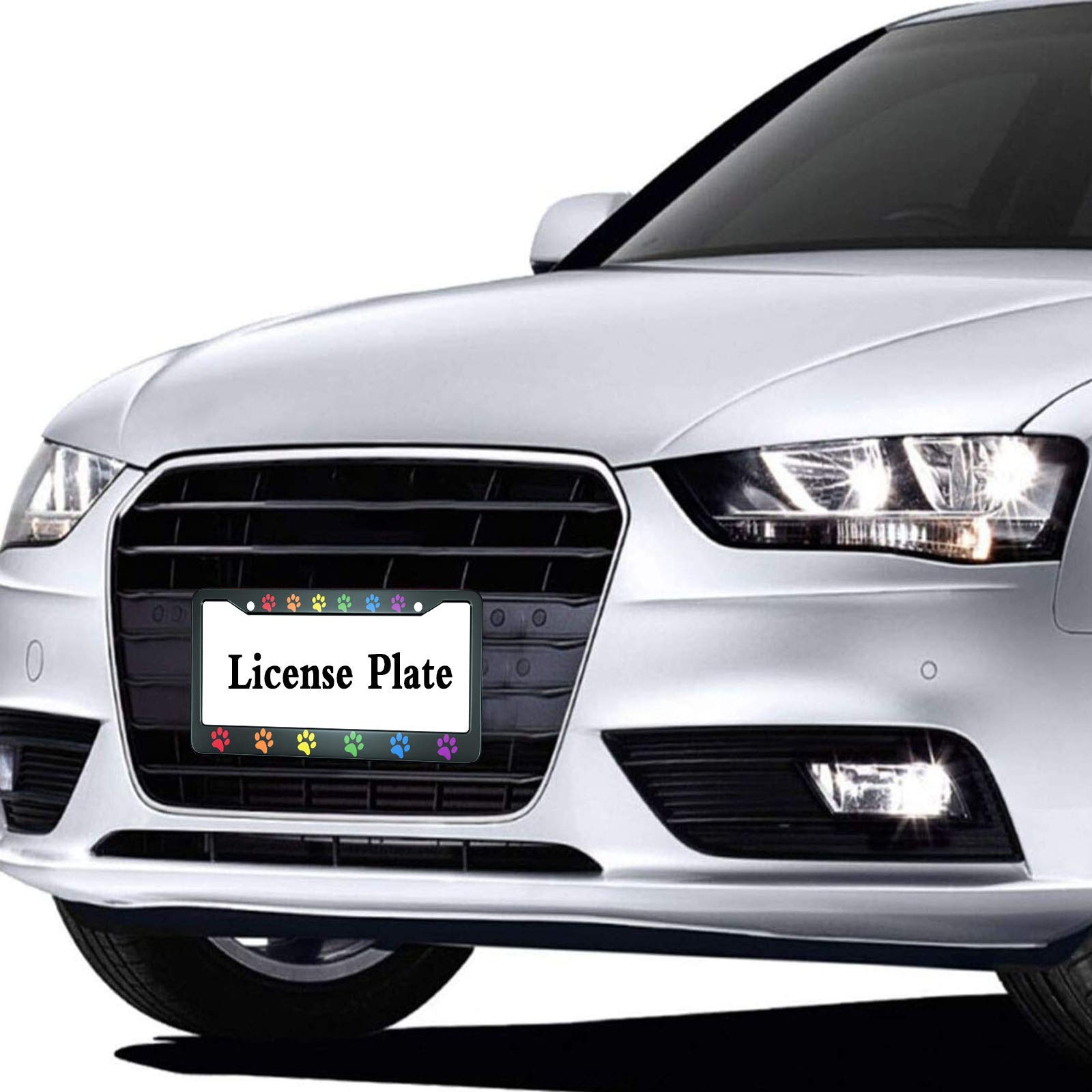HOSNYE Dog Paw Print License Plate Frame Rainbow Gradient Metal License Plate Cover Front Plates Frames Car Tag Frame for Women