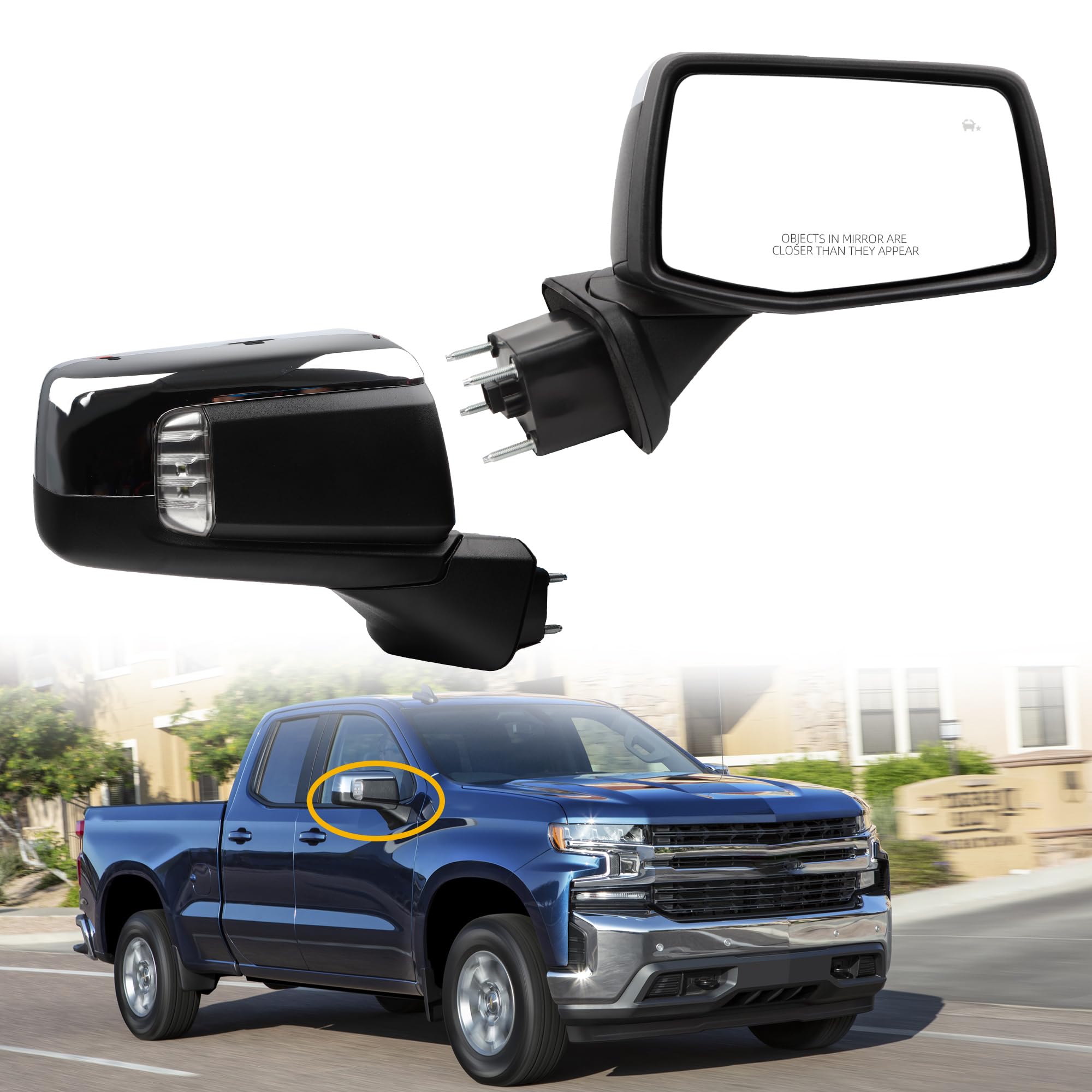 Dasbecan Right Passenger Side Mirror Compatible with 2019-2024 Chevy Silverado 1500 With Power Glass/Temp Sensor/LED Turn Signal