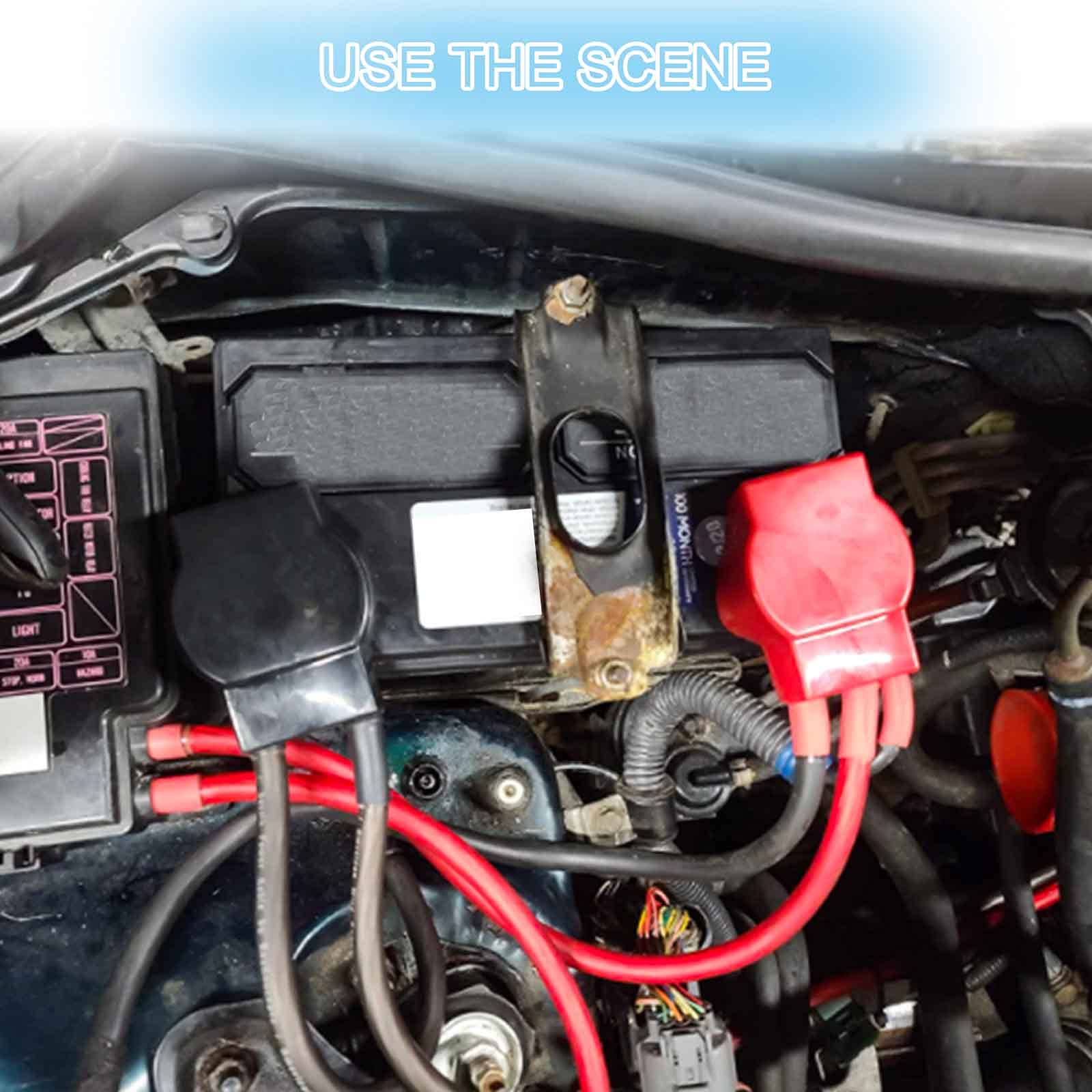 HGNVGZ Battery Terminal Connectors Kit - Heavy Duty Copper, 2 Gauge, Includes 4 Lugs, 4 Heatshrink, 2 Covers, Anti-Corrosion Washers