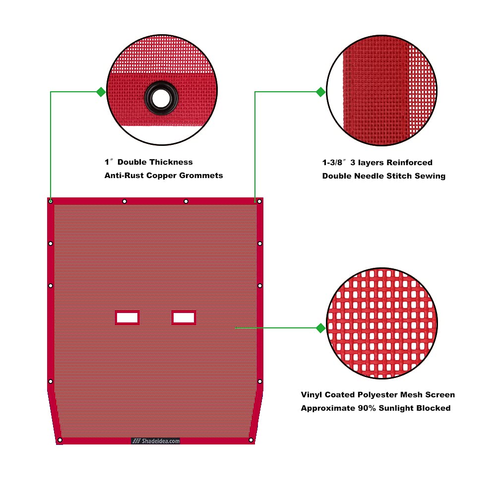 Shadeidea Sun Shade Top For Jeep Wrangler Top Sunshade Jl 2 Door (2018-2023) Sun Shade Front And Rear - Cherry Red Mesh Screen T