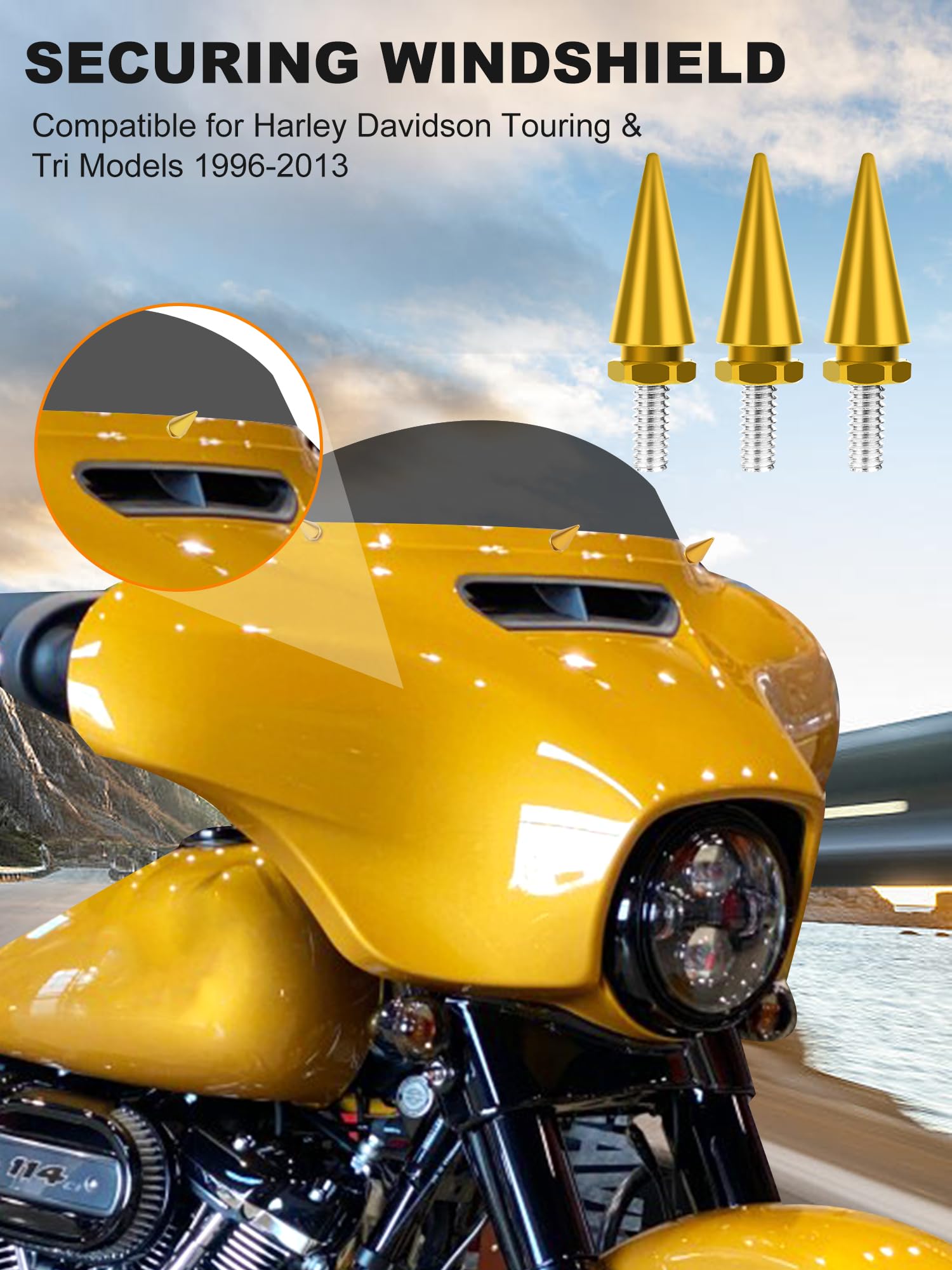 Ailmoto Windshield Bolts Yellow, Fairing Bolts Compatible For Compatible For Harley Davidson 1996-2013 Street Glide, Electra Gli