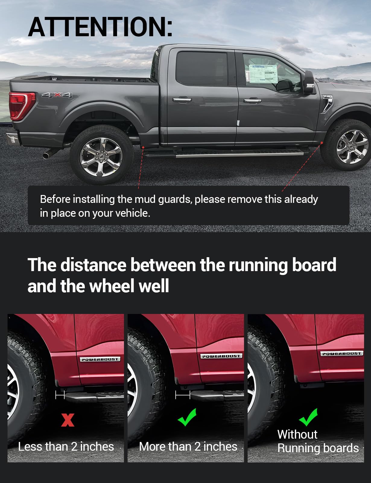 Mud Flaps Fit For 2021 2022 2023 Ford F150, All Weather Guard Mud Guards Splash Front Rear 4Pc Set (For Trucks Without Fender Fl