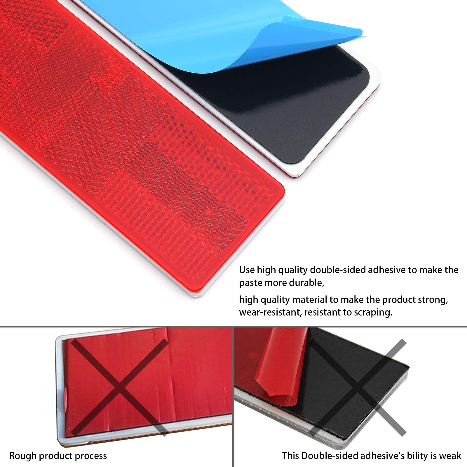 MFC PRO 2Pcs Plastic Rectangular Stick-on Reflector Sticker (Red, 5.91 x 1.97 in)