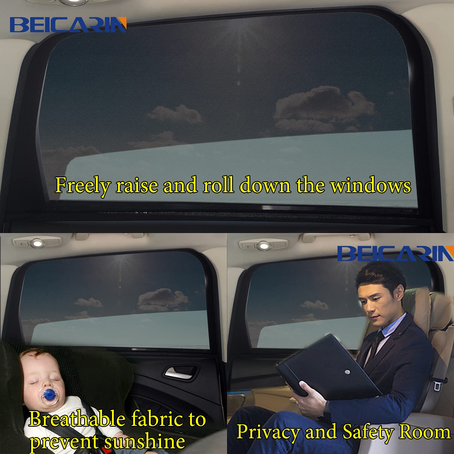 Car Window Sun Shade Cover -2 Pack Breathable Mesh Car Rear Side Window Shade Sunshade Uv Protection For Baby Kids Pet Size M, Mosquito Net Curtain Fit For Most(95%) Of Cars, Cover Full Window