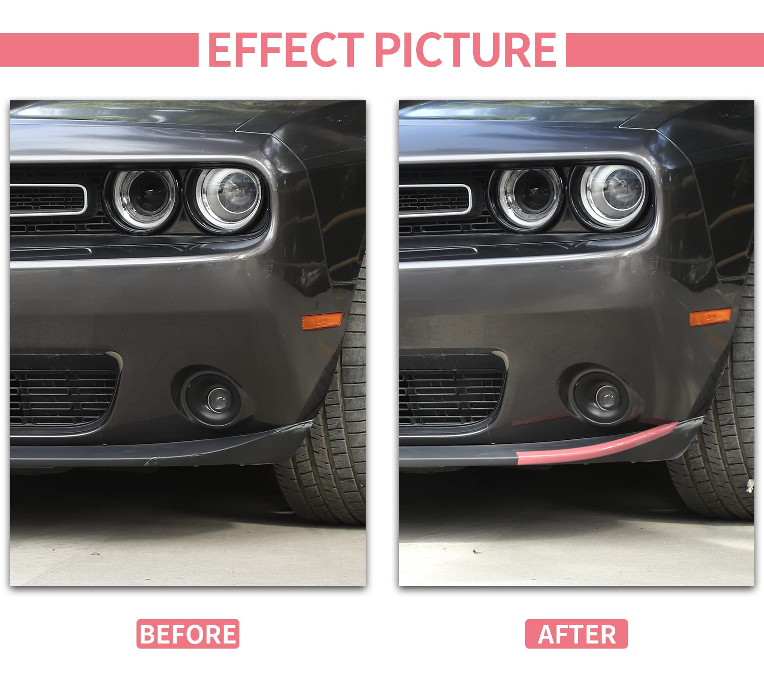 Voodonala Dodge Challenger 2015-2023 Front Bumper Lip Splitter Protector Cover Compatible For Dodge Challenger 2015-2023(Pink, S