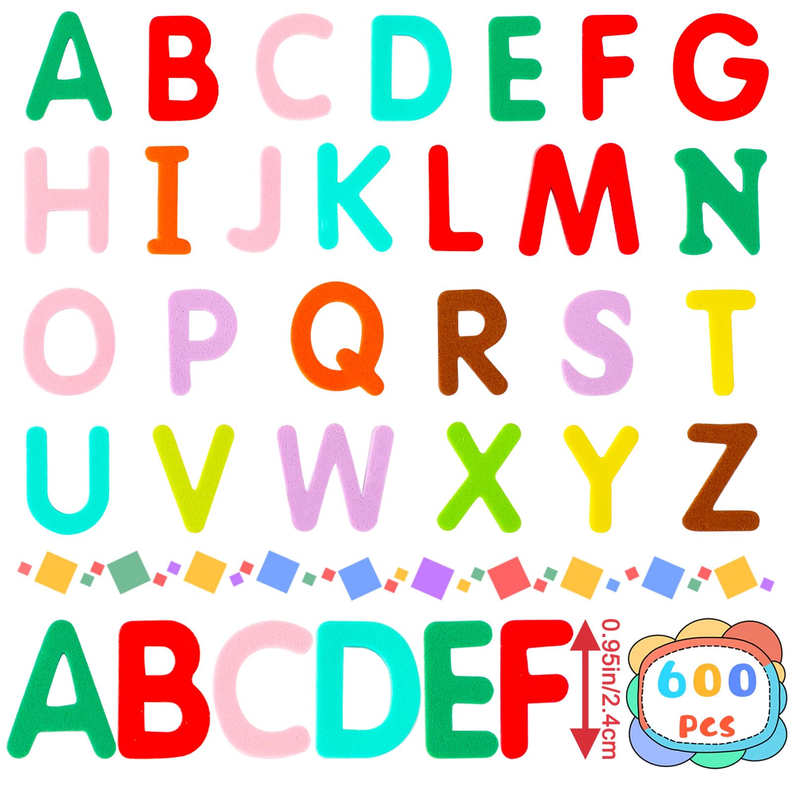 Sepglitter Alphabet Letters Foam Stickers, 600Pcs Colorful Self-Adhesive A-Z Alphabet Letters Foam Stickers For Kids Diy Classro