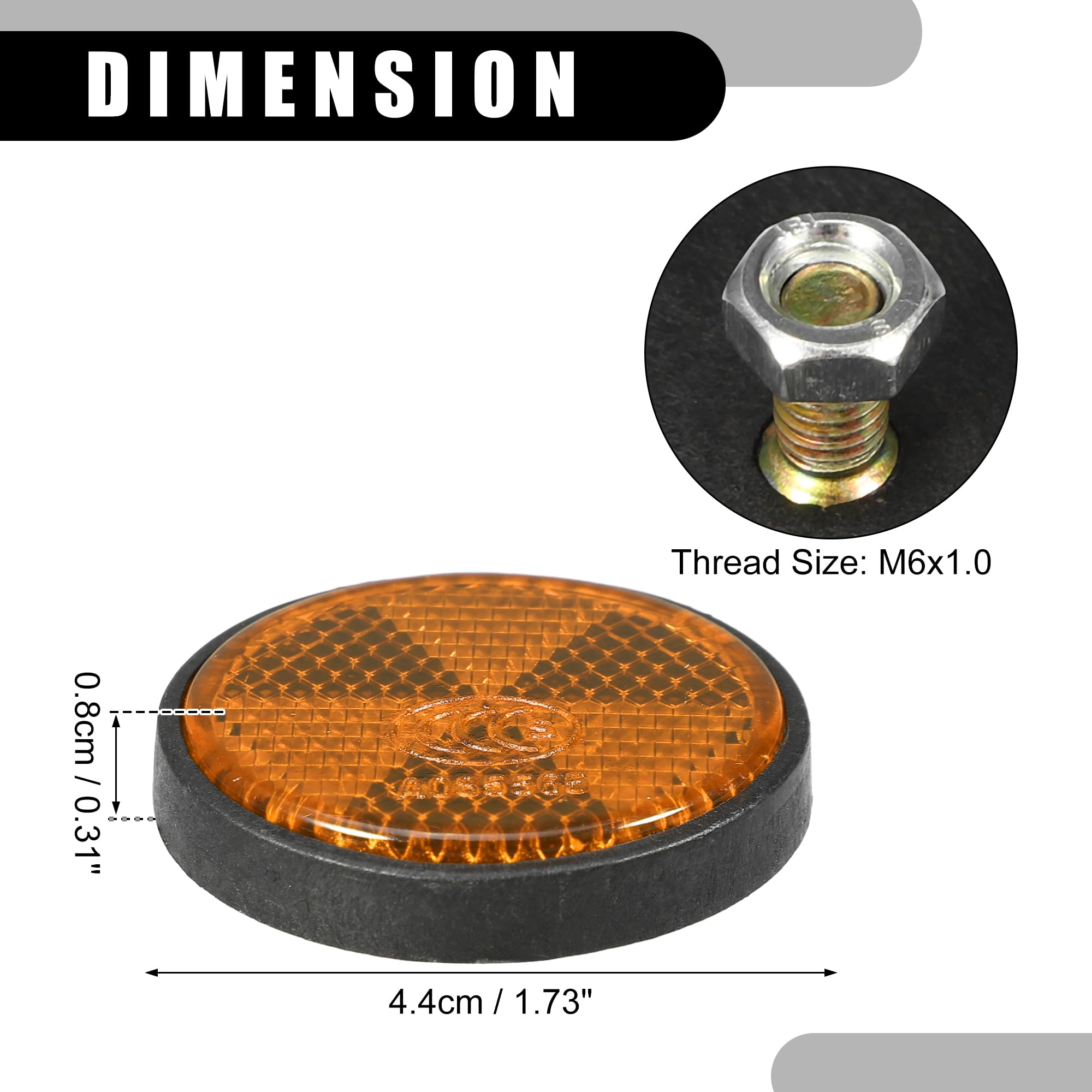 Partuto 6Pcs 1.73'X0.31' Universal Reflector - Round Motorcycle Bike Safety Reflector Increase Visibility And Safety On The Road - Plastic Orange