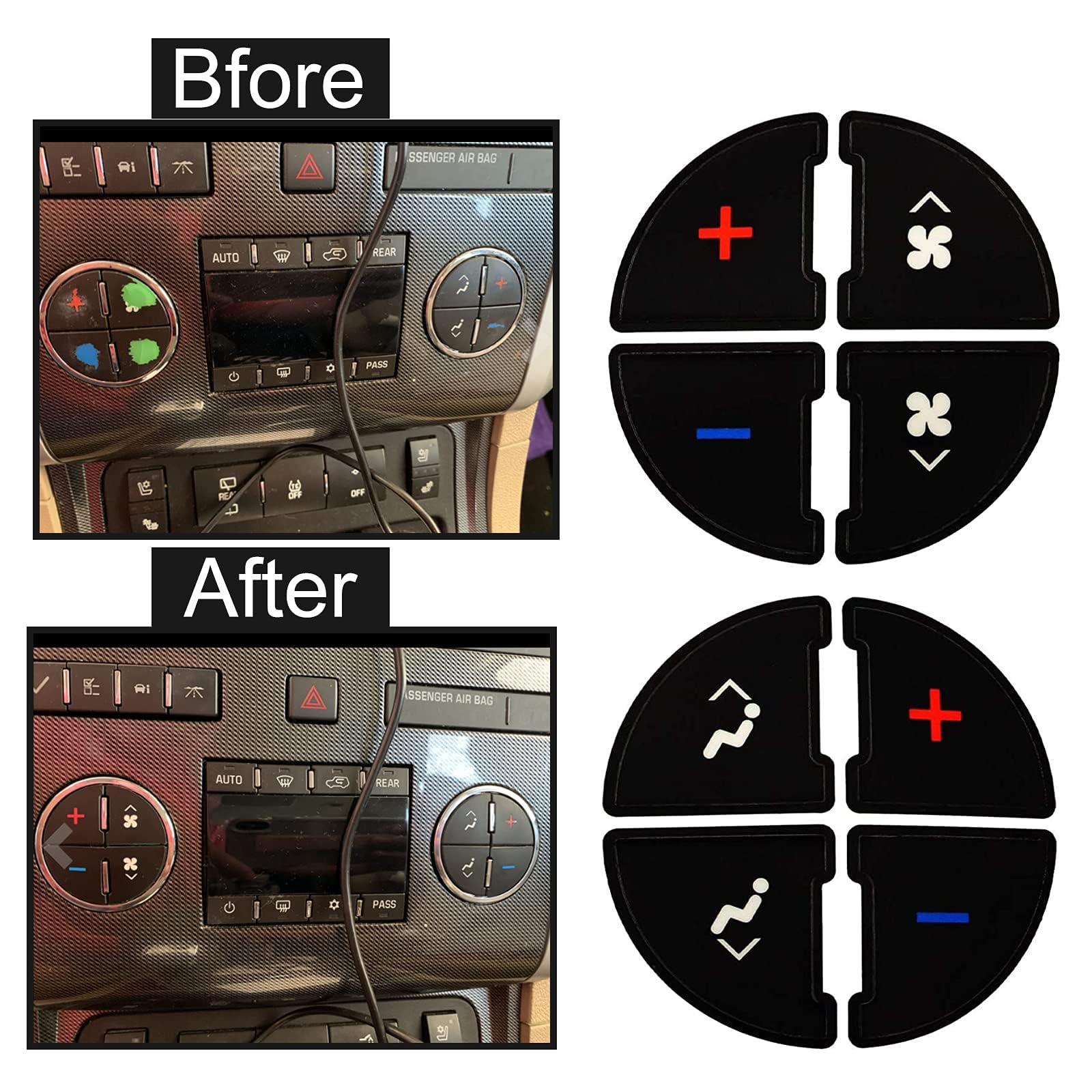 SecosAutoparts AC Panel Decals & Radio Button Repair Decal Set AC Controls AC Dash Button Sticker Repair Kit Compatible with GM