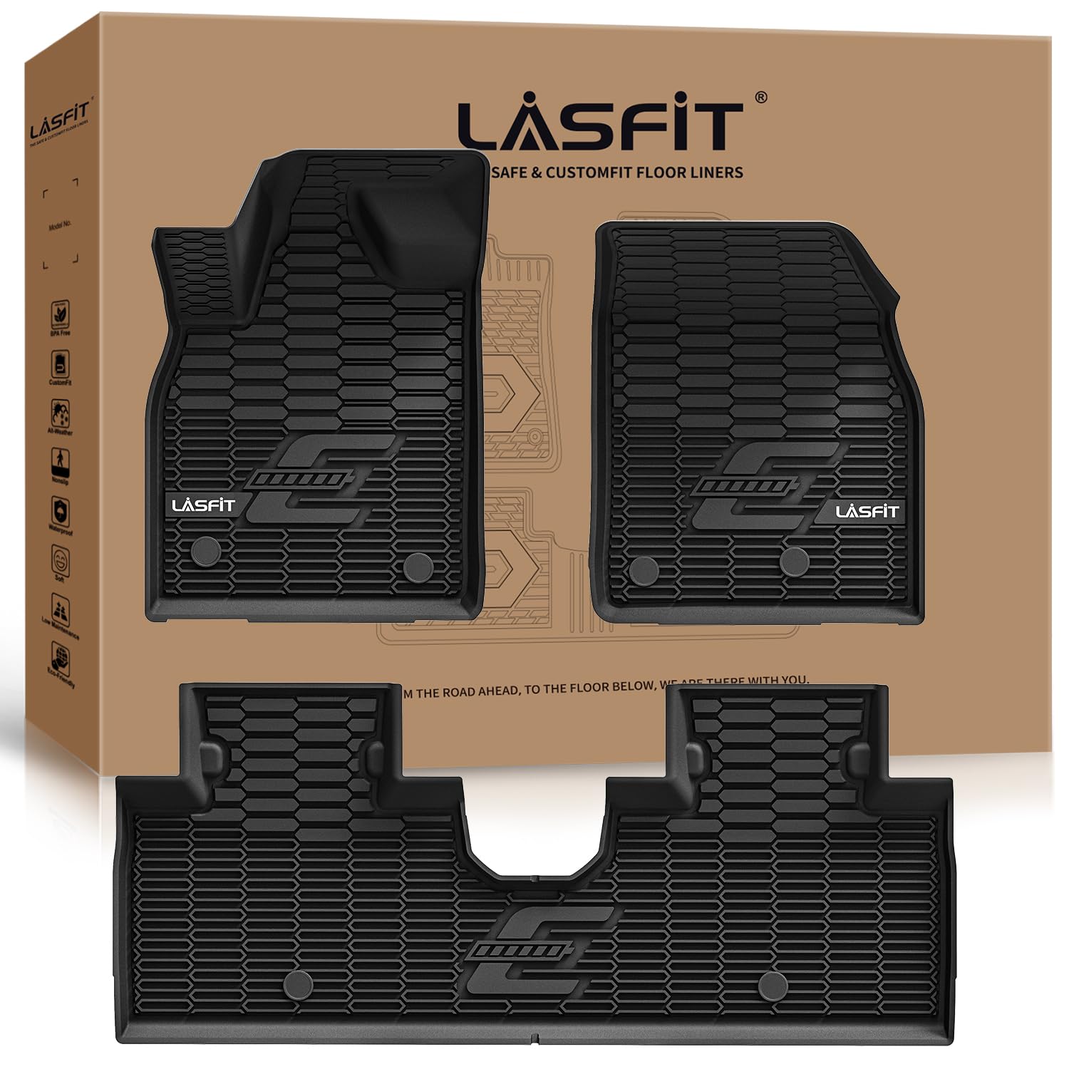 Lasfit Floor Mats Fit For Ford Mustang Mach-E 2021-2024 Tpe All Weather Car Liners, 1St & 2Nd Row, Black