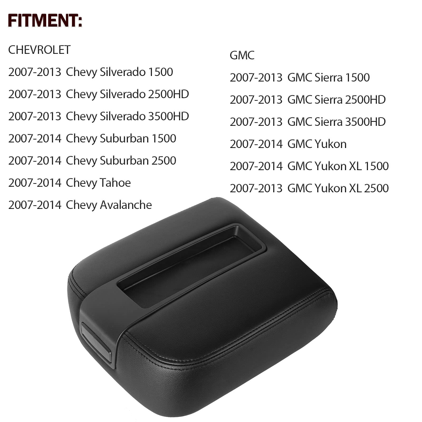 LCWRGS Center Console Lid Armrest Cover Replacement for 2007-2014 Chevy & GMC - Black, Model 156103