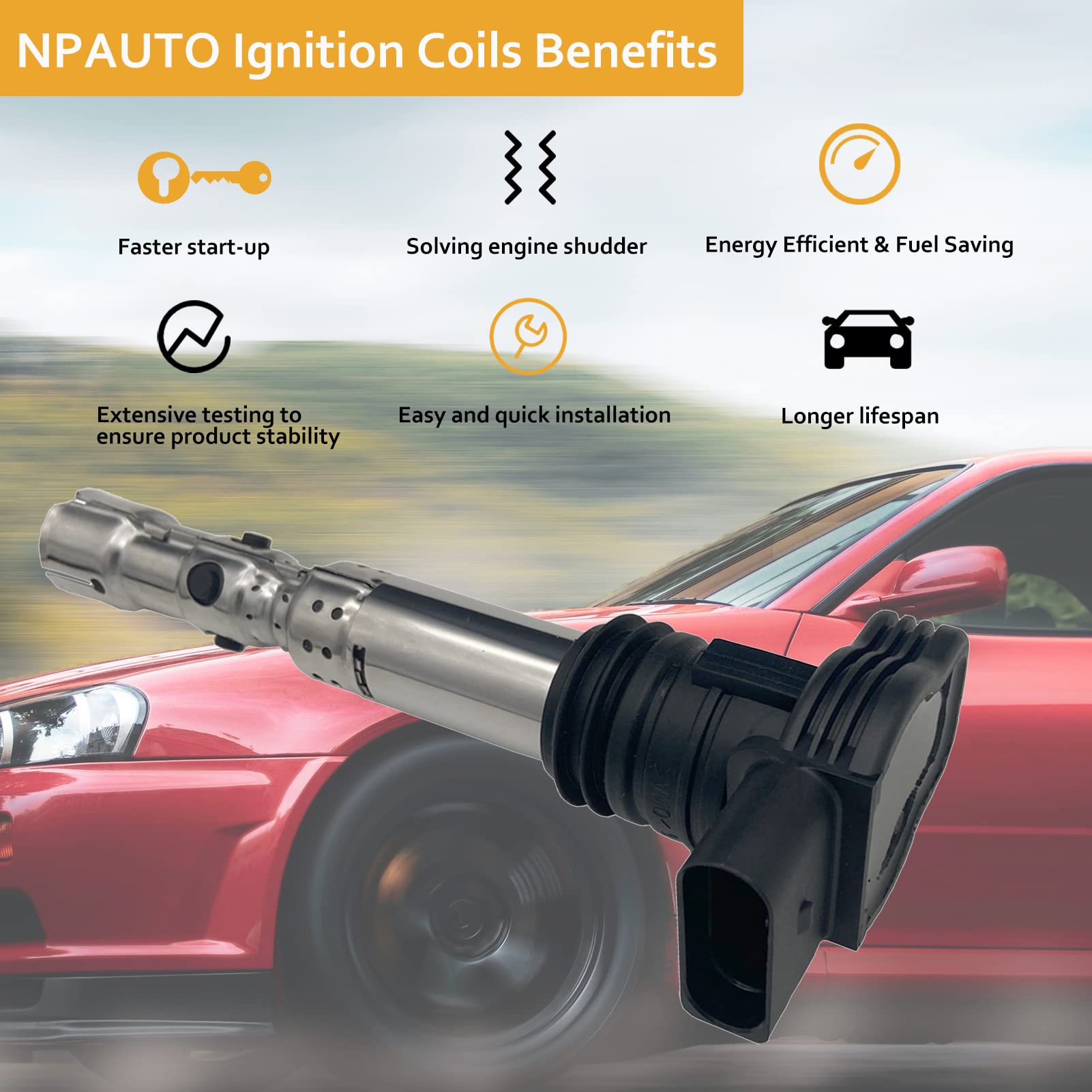 Npauto Ignition Coil Pack Compatible With 1.8 1.8T Audi A4 A6 Tt Turbo Quattro, Vw Beetle Golf Jetta Passat 2001 2002 2003 2004 2005 2006, Set Of 4