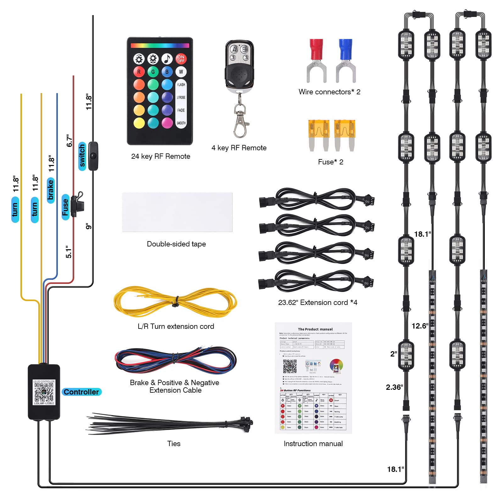 Ld Darkeagle 14Pcs Motorcycle Rgb Led Lights Kit With Brake Turn Signal, Motorcycle Led Underglow Kit With App/Rf Remote Control