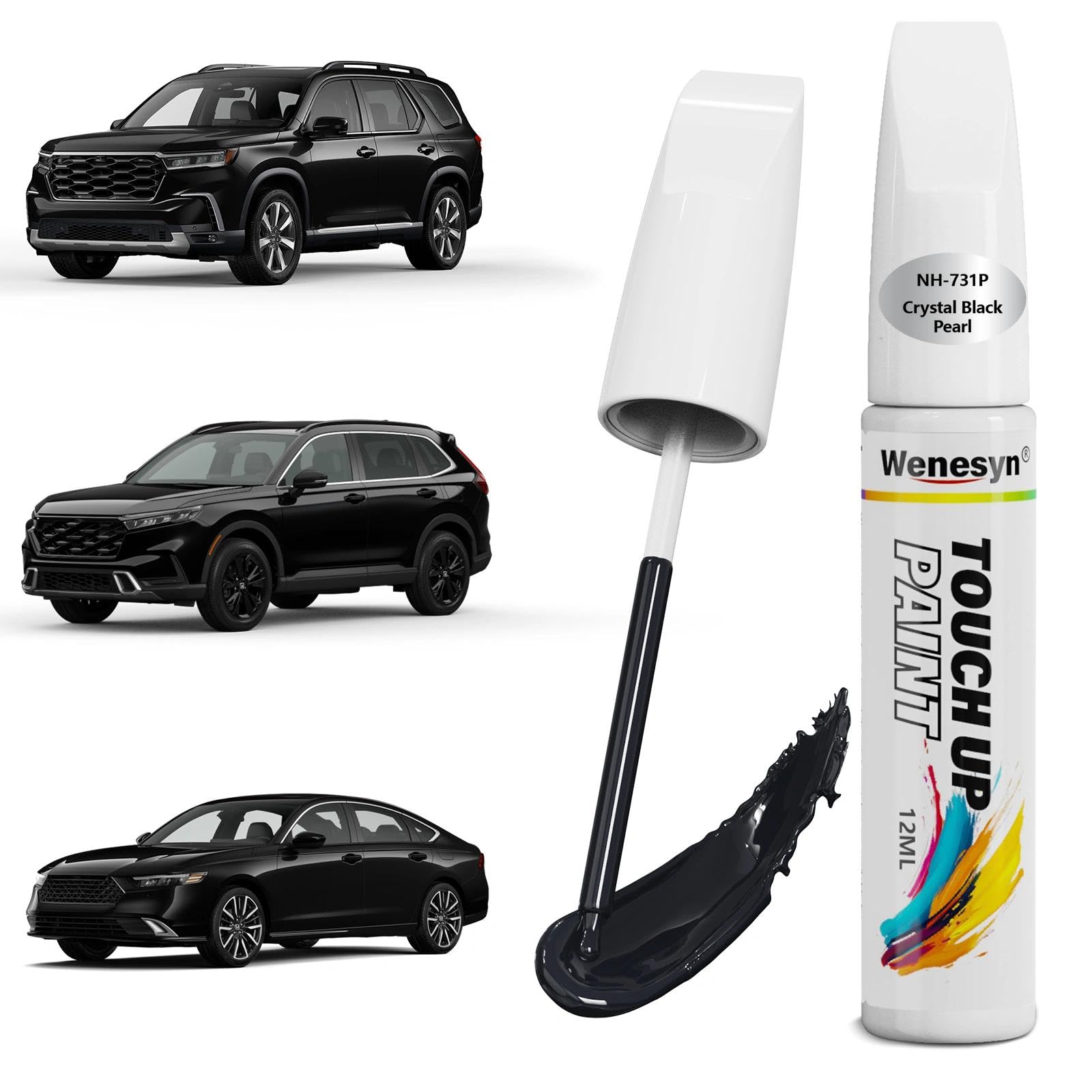 Wenesyn NH731P Crystal Black Pearl Touch Up Paint Compatible with Honda, Car Paint Scratch Remover for Nicks & Chips Repair, Aut