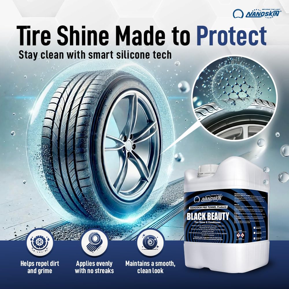 Nanoskin Black Beauty Tire Shine & Conditioner 5 Gallons - Water-Repellent & UV Resistant - Non-Greasy Finish - Restores Black L