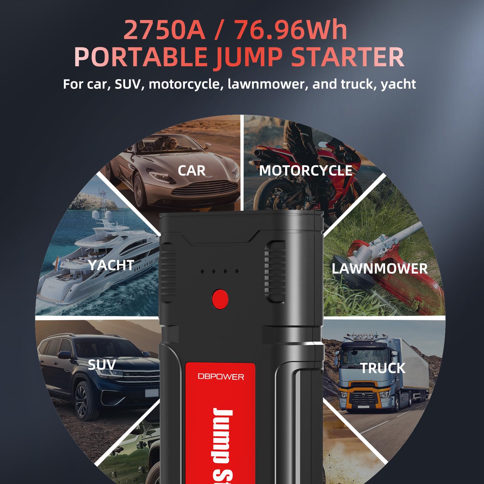 Dbpower Jump Starter 2750A Peak 76.96Wh Portable Car Jump Starter (Up To 10L Gas/8L Diesel Engine) 12V Auto Battery Booster Pack