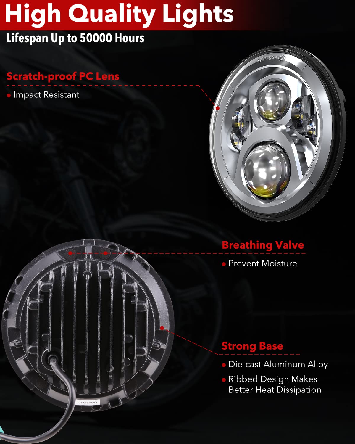 7 Inch Led Motorcycle Headlight With 4.5 Inch Fog Lights Passing Lamps Dot Sae Approved, Compatible With Harley Davidson Classic