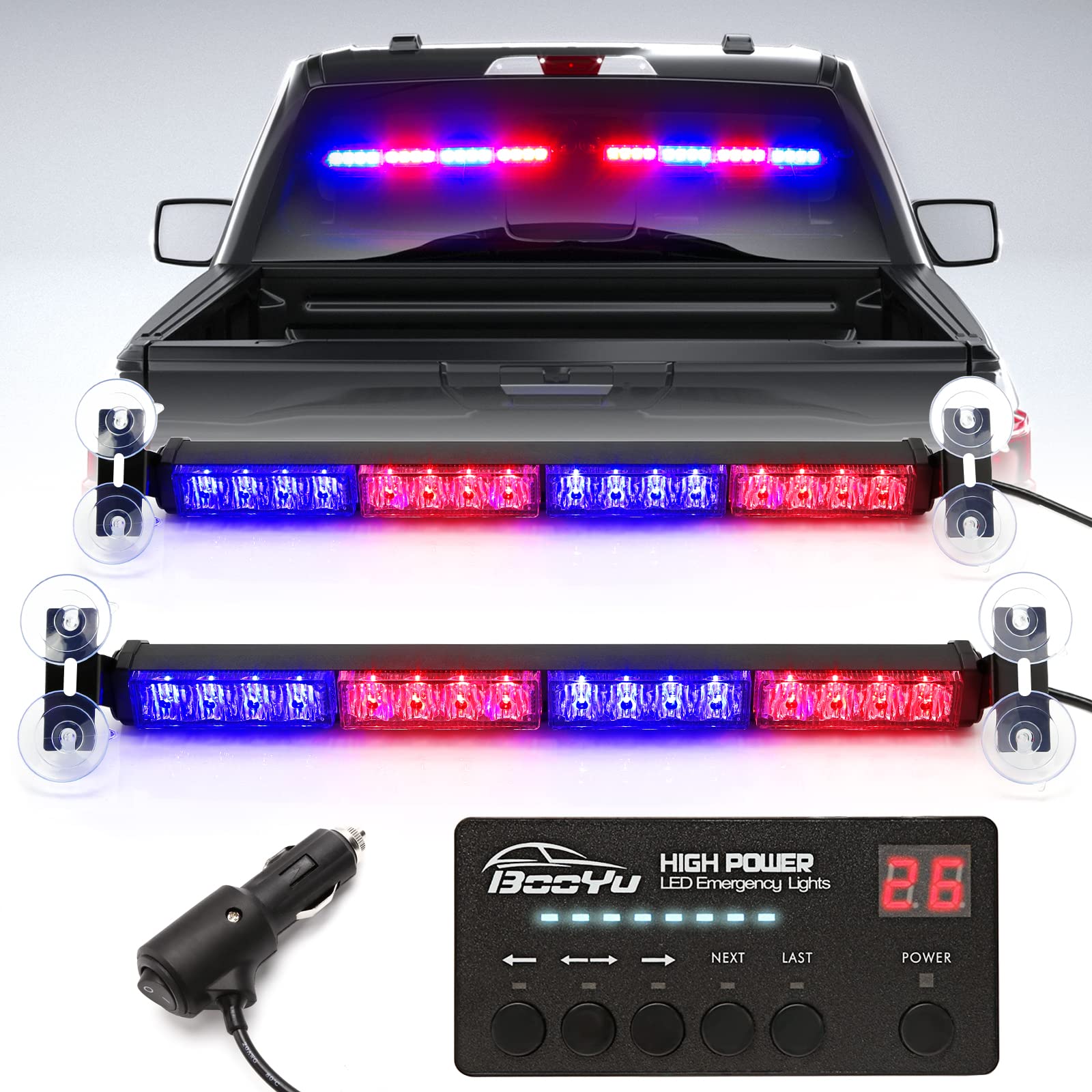 Booyu 2 In 1 Led Emergency Strobe Light Bar W/Digital Display Controller Windshield Traffic Advisor Visor Safety Warning Hazard