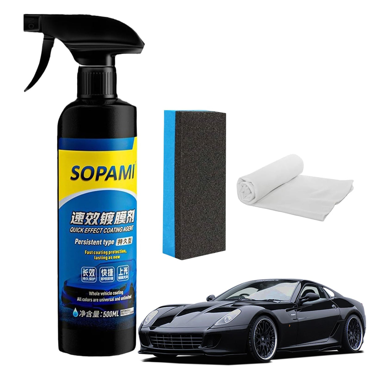 Car Coating Spray, Quick Effect Coating Agent,Polish Spray Waterless Wash Wax,17.6oz/500ml (1pcs)