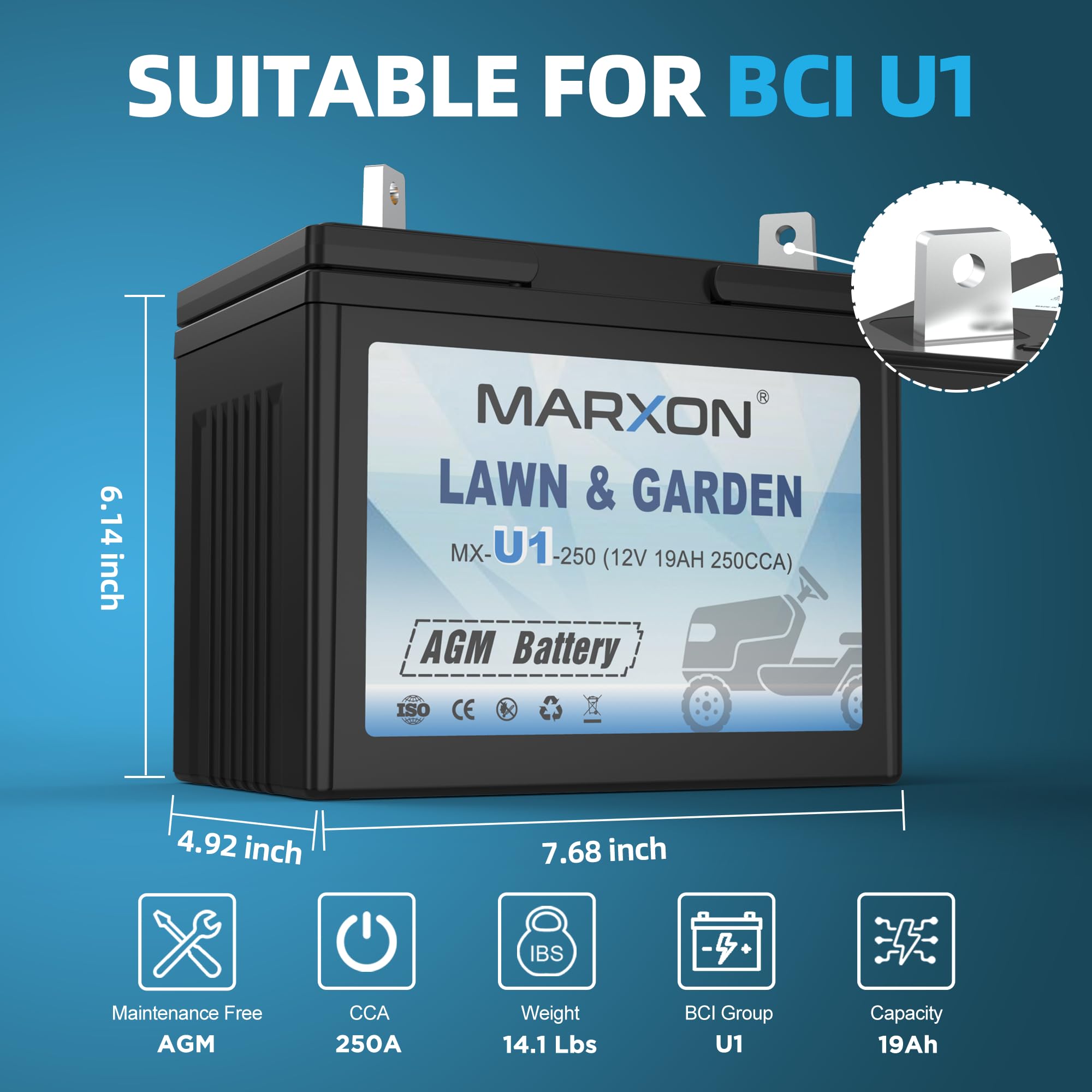 MARXON U1 Riding Lawn Mower Batteries, Garden Tractors Battery Maintenance Free AGM Battery, Compatible with Troy-Bilt, John Dee