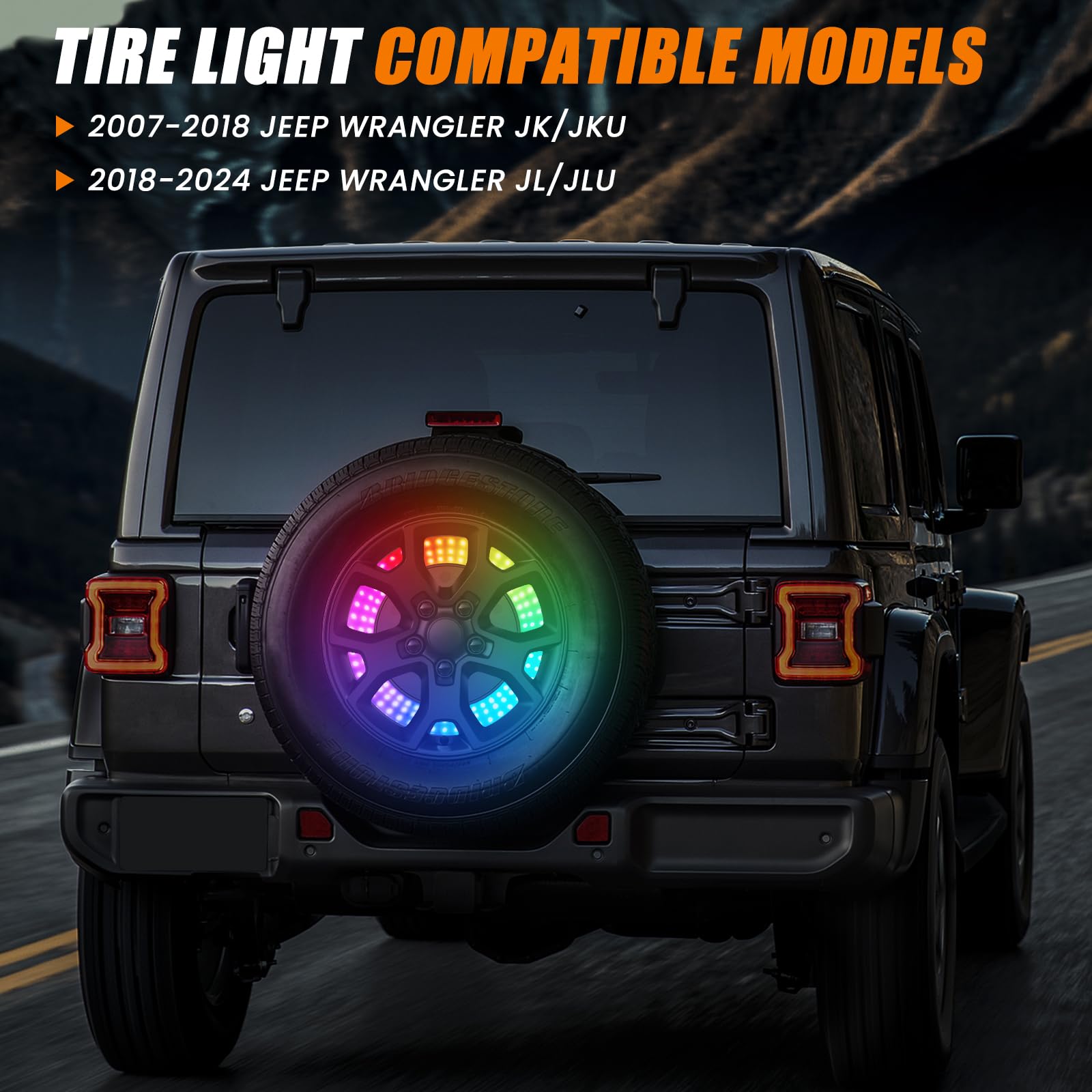 Karsam Rgb Spare Tire Brake Light For 2007-2025 Jeep Wrangler Jk Jku Jl Jlu, Rf & Bluetooth Control Rgb Running Lights & Red Led