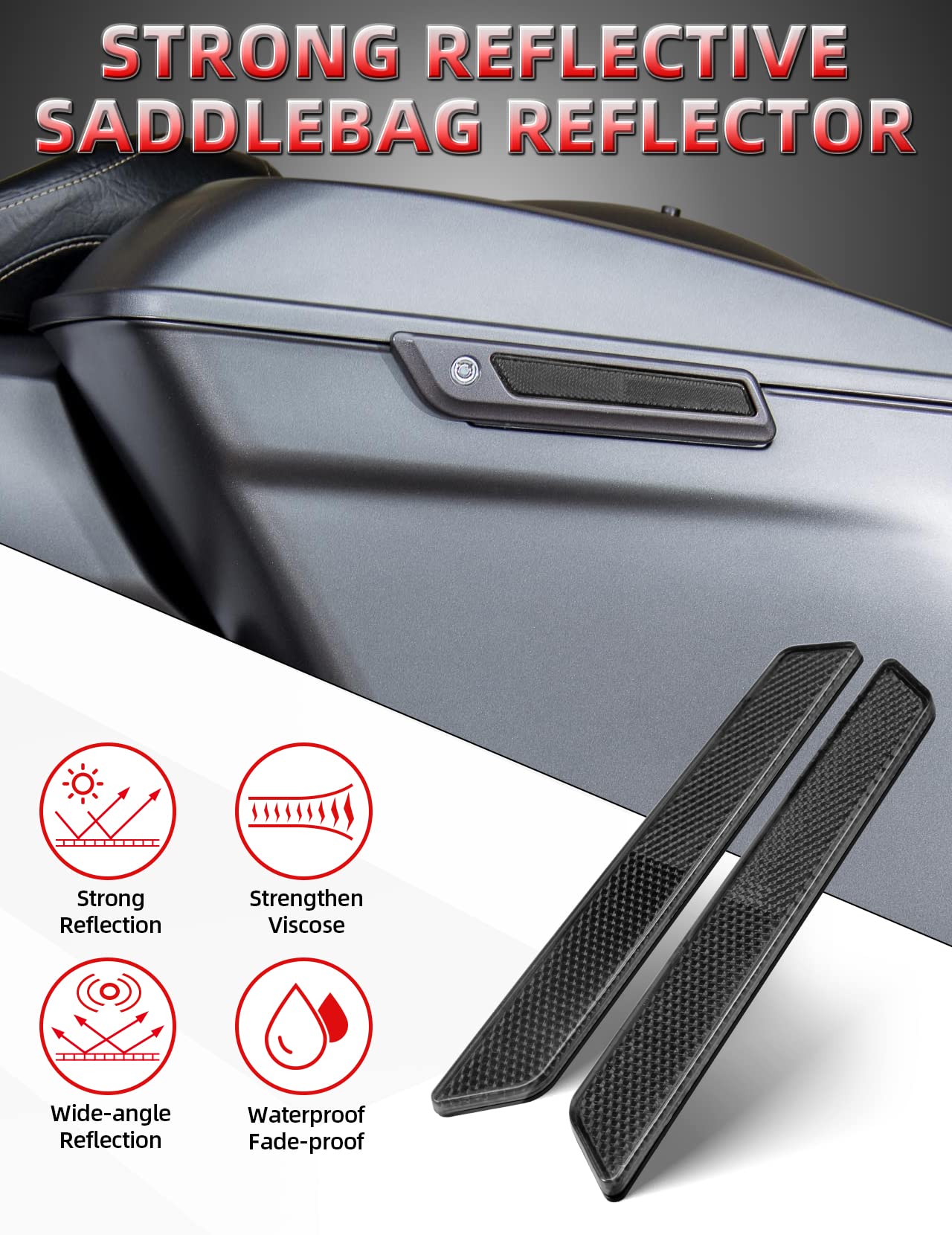 Amazicha Black Reflectors Compatible For Harley Street Glide Electra Glide Road Glide Road King Latch Covers Saddlebags Side Vis