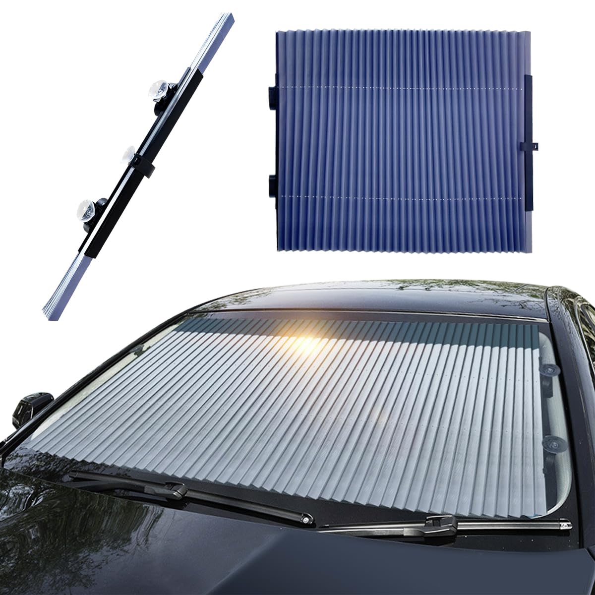 Yourkar Car Retractable Windshield Sun Shade, 25.6  60 Large Sunshade Protector Blocks 99% UV Rays, Auto Retractable Front W