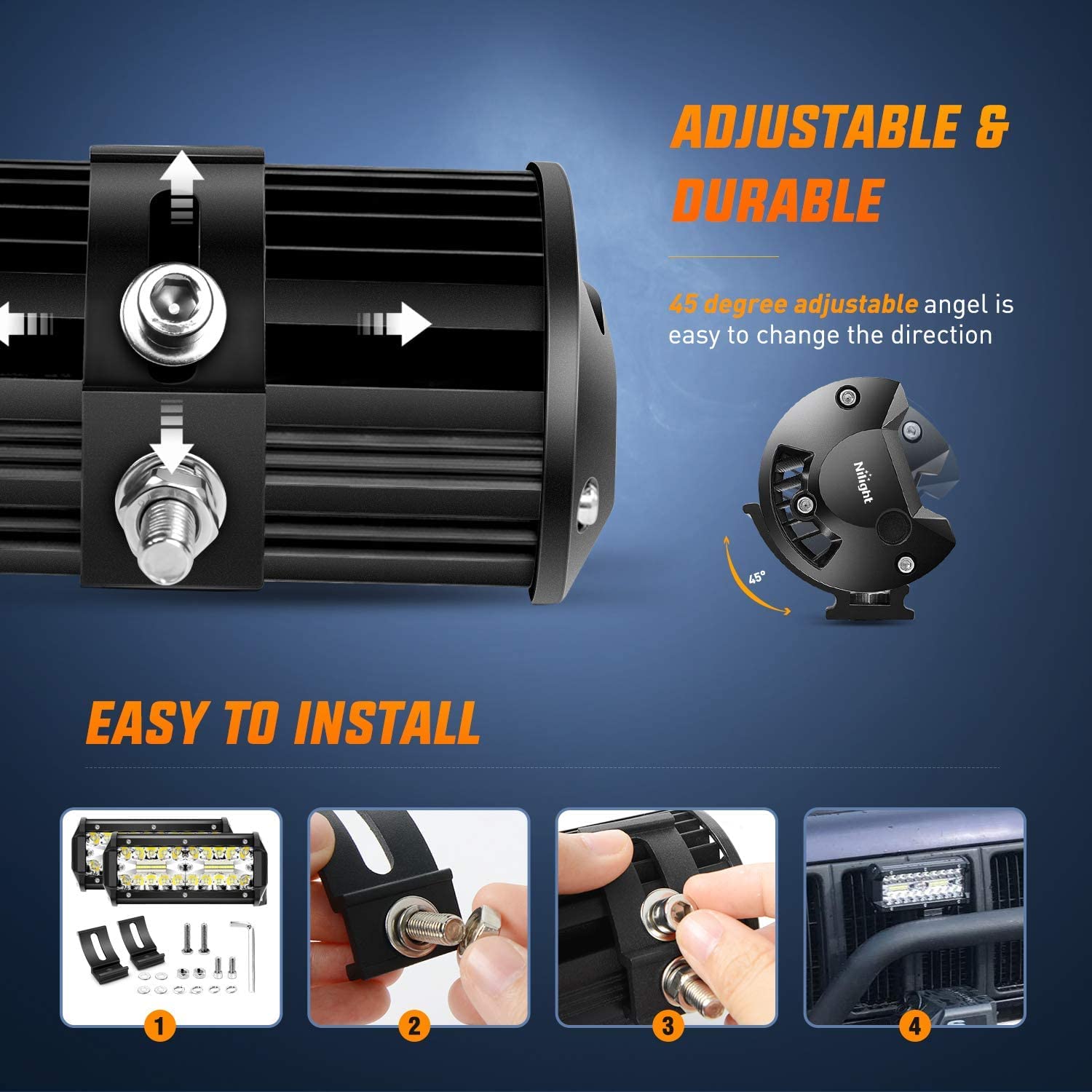 Nilight 6.5Inch 2Pcs 120W Spot Flood Combo Bar Driving Waterproof Off Road Led Light With Mounting Bracket Kit Wiring Harness-2