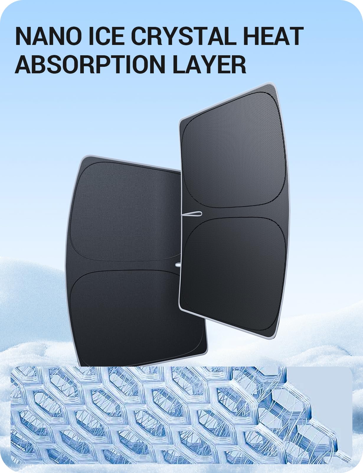 Basenor 2026-2017 Tesla Model Y Model 3 Windshield Sunshade [Nano Ice Crystal], Folding Front Window Sun Shade Full Cover, Heat