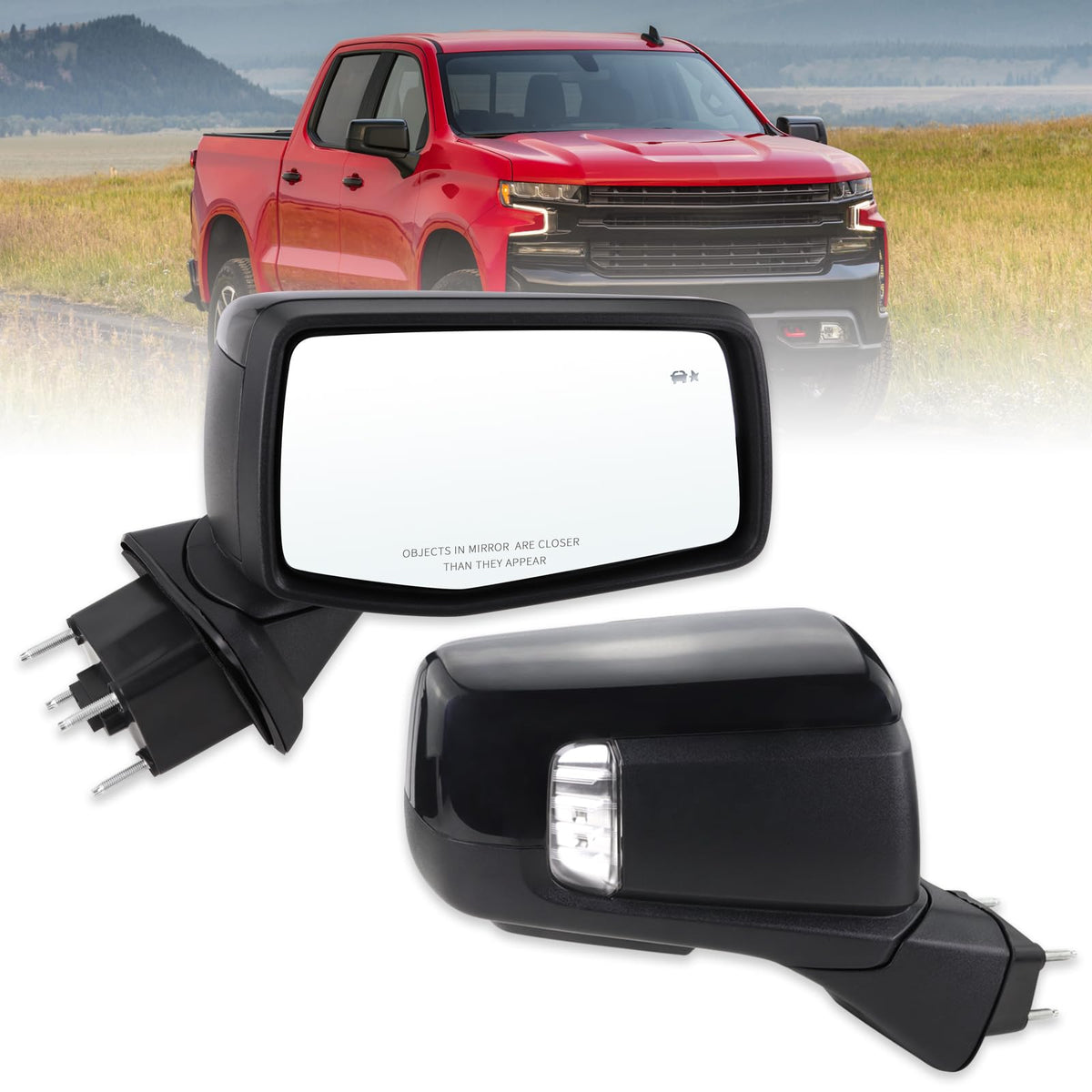 Lqito Right Passenger Side Mirror Compatible With 2019-2025 Chevy Silverado 1500 With Power Folding Heated Turn Signal Puddle Li