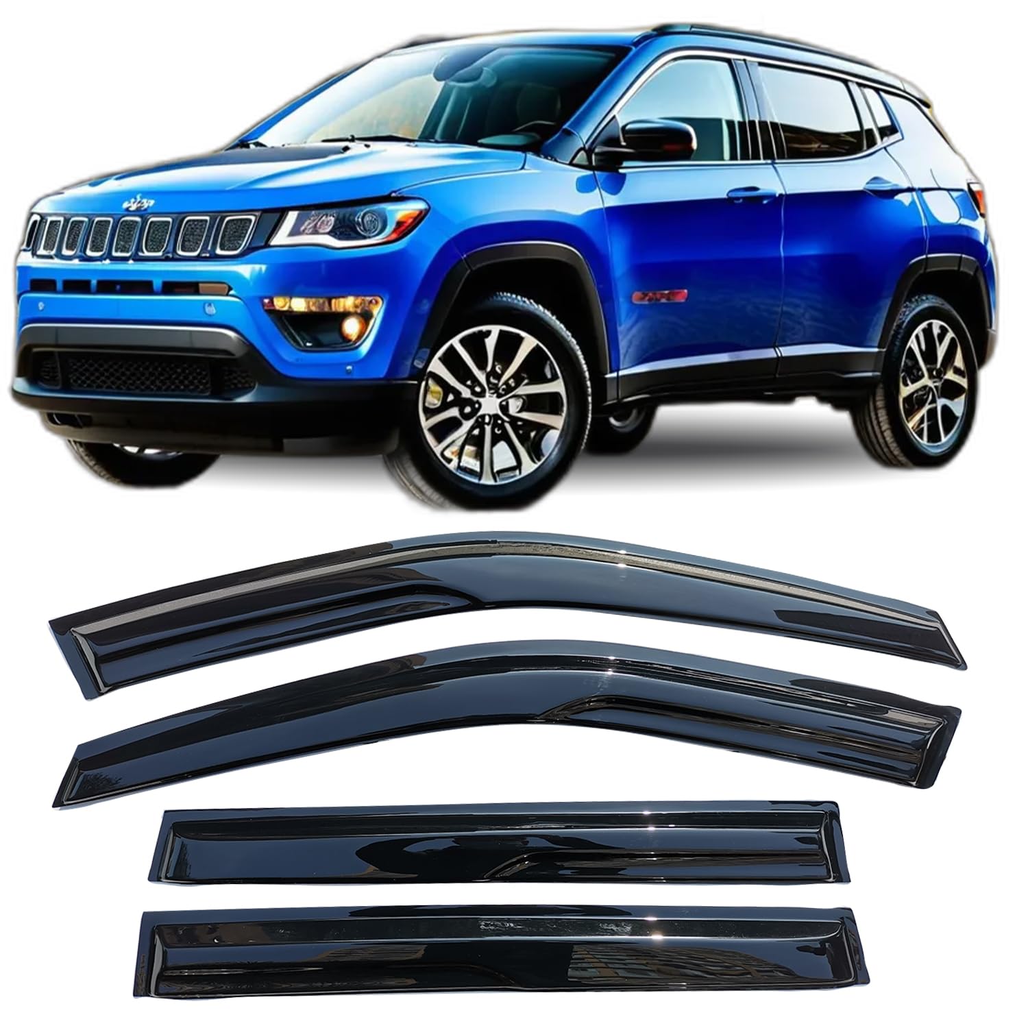 Window Visors Rain Guards For Jeep Compass 2017-2025 Tape On Window Wind Deflectors Vent Visor Sun Shades